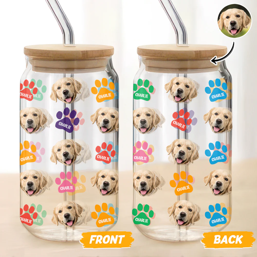 Custom Photo Name Area Paws Glass Can With Lid Gift For Pet Lovers HO82 900570 - Image 3