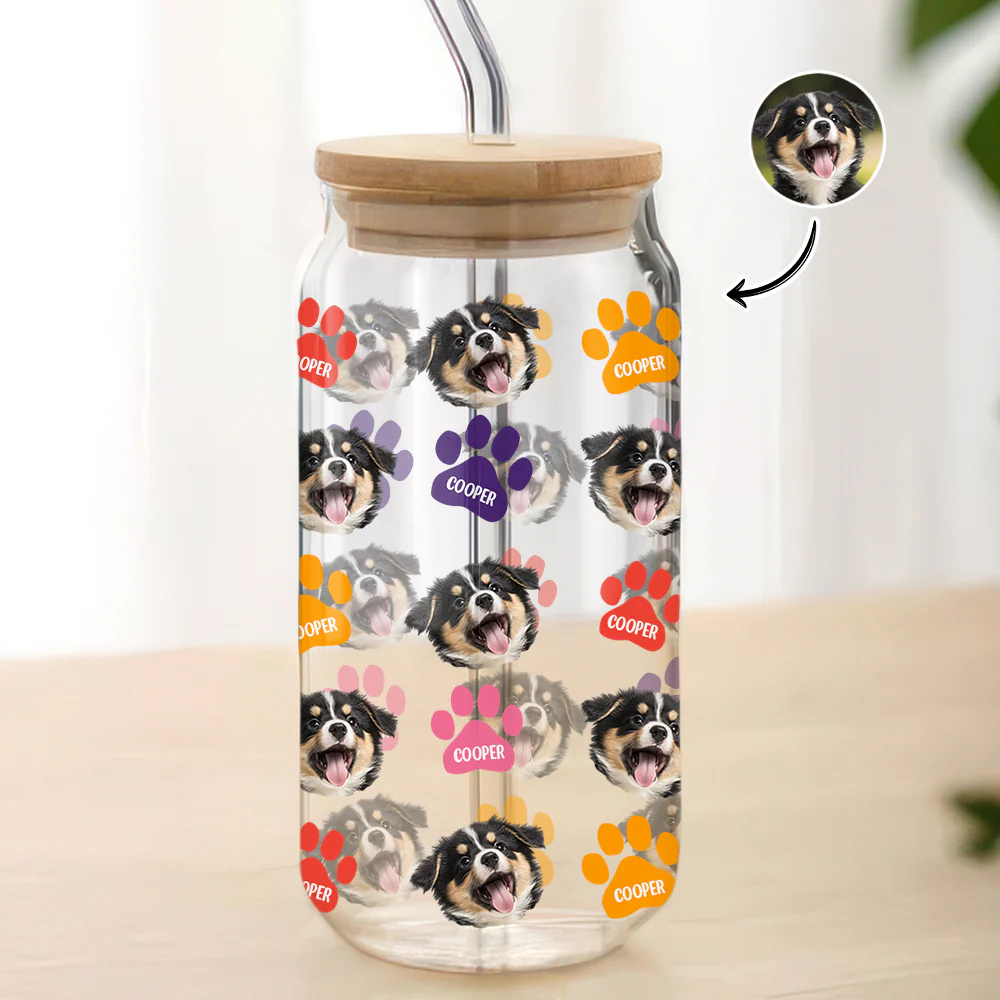 Custom Photo Name Area Paws Glass Can With Lid Gift For Pet Lovers HO82 900570 - Image 4