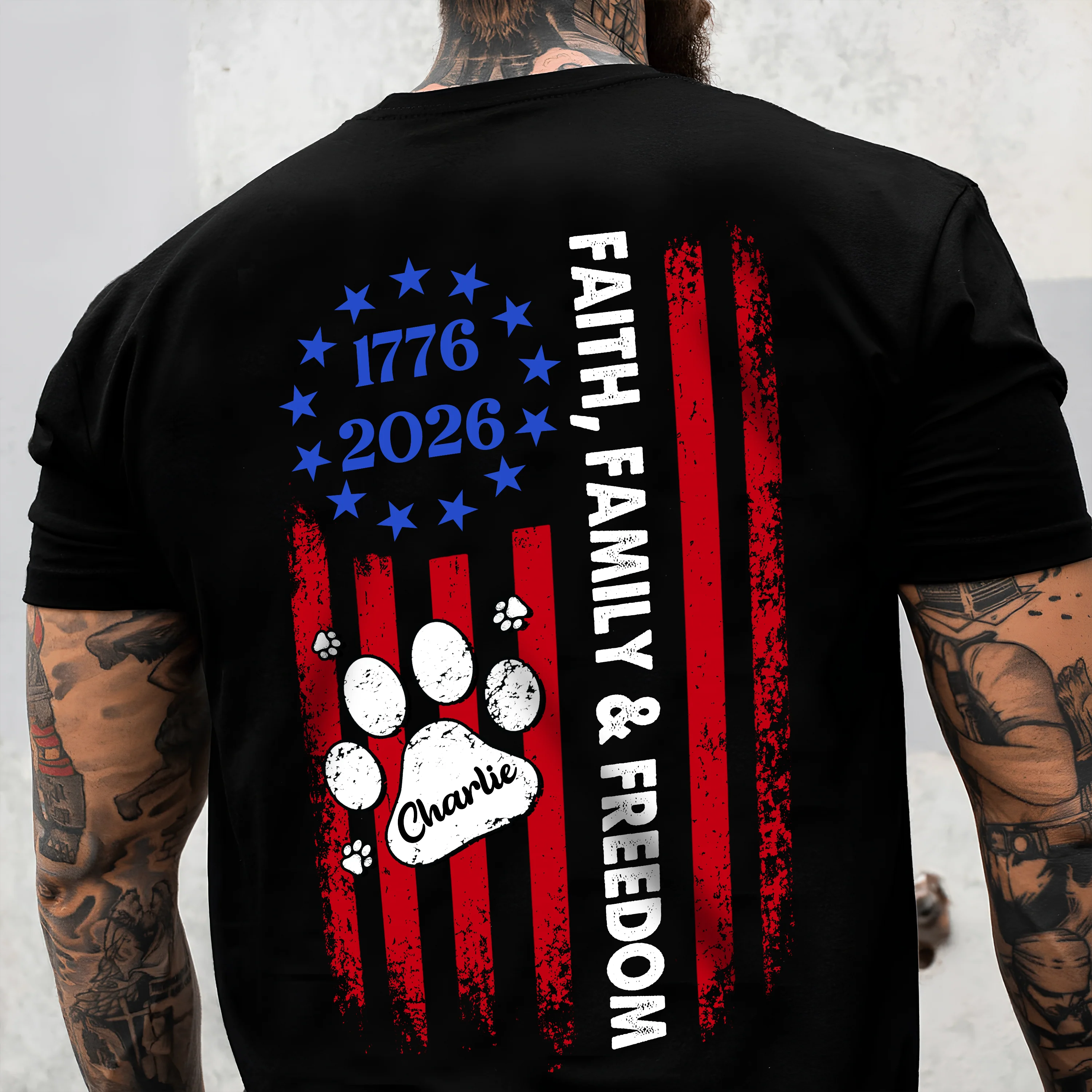 Custom Name Best Dog Dad Ever Paw American Flag Back Shirt LM32 897999 - Image 2