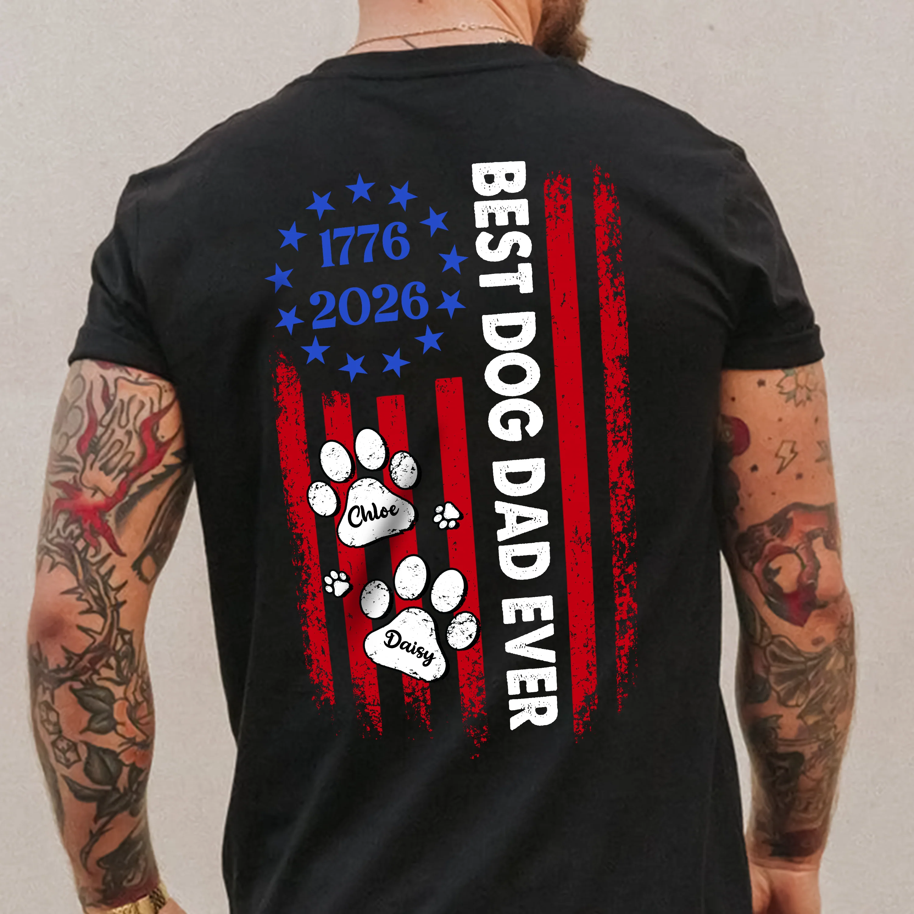 Custom Name Best Dog Dad Ever Paw American Flag Back Shirt LM32 897999 - Image 6