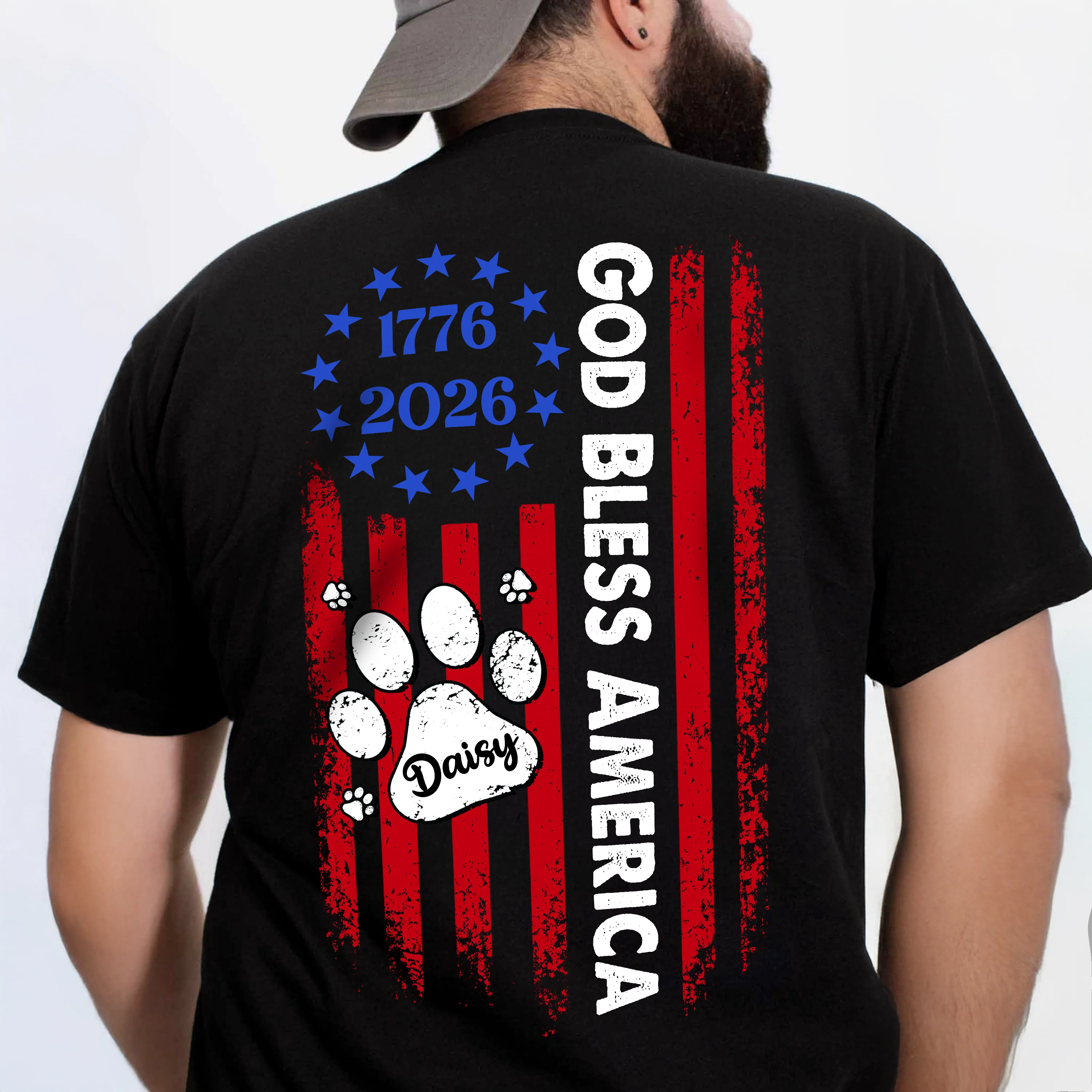 Custom Name Best Dog Dad Ever Paw American Flag Back Shirt LM32 897999 - Image 7