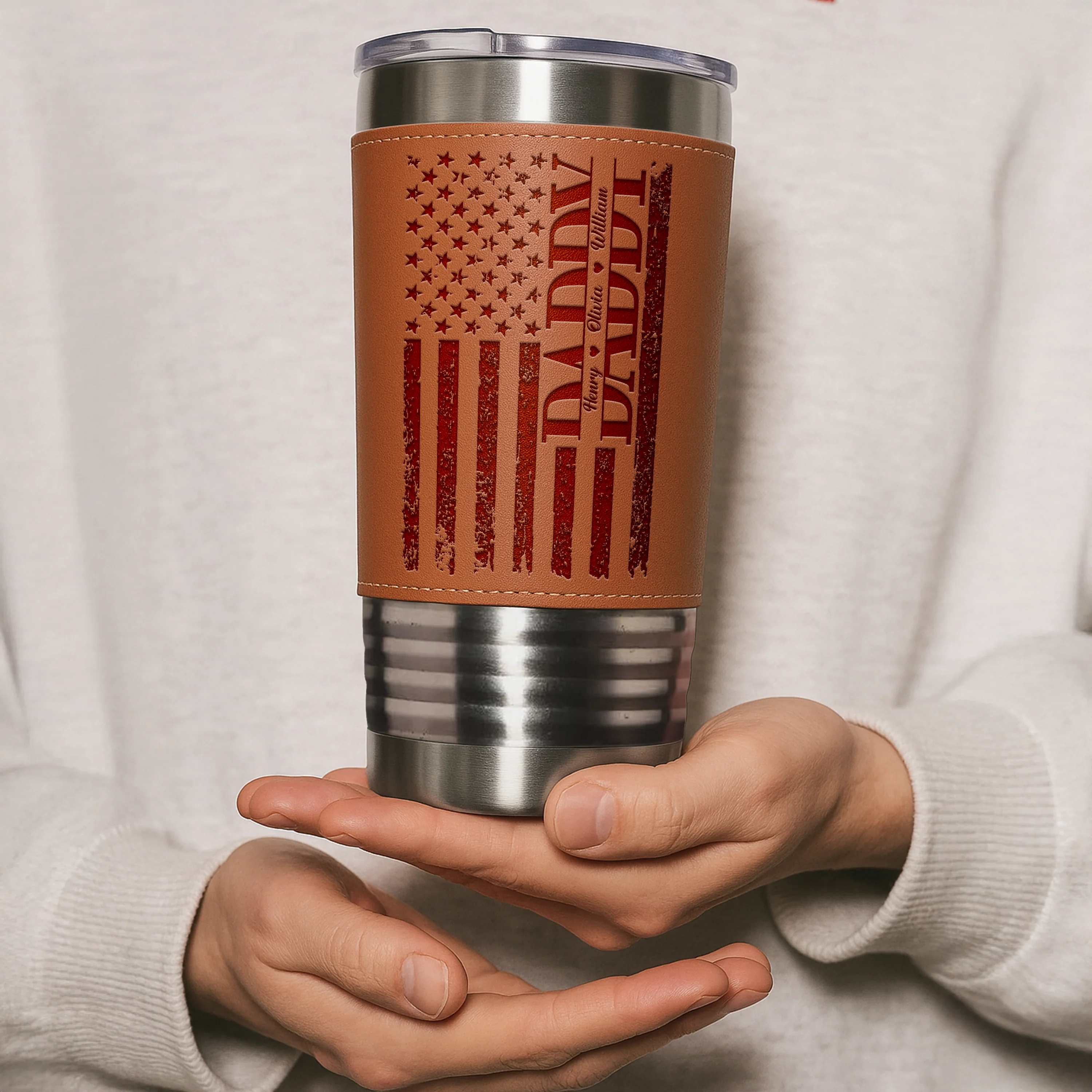 Custom Name Dad We Love You US Flag Leather Tumbler HA75 892560 - Image 6