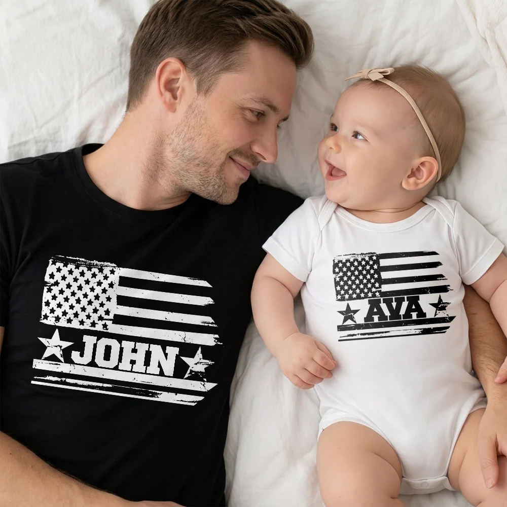 Custom Name Dad With Kid American Flag 1776 USA Matching Shirt Father's Day Gift LM32 899987 - Image 6