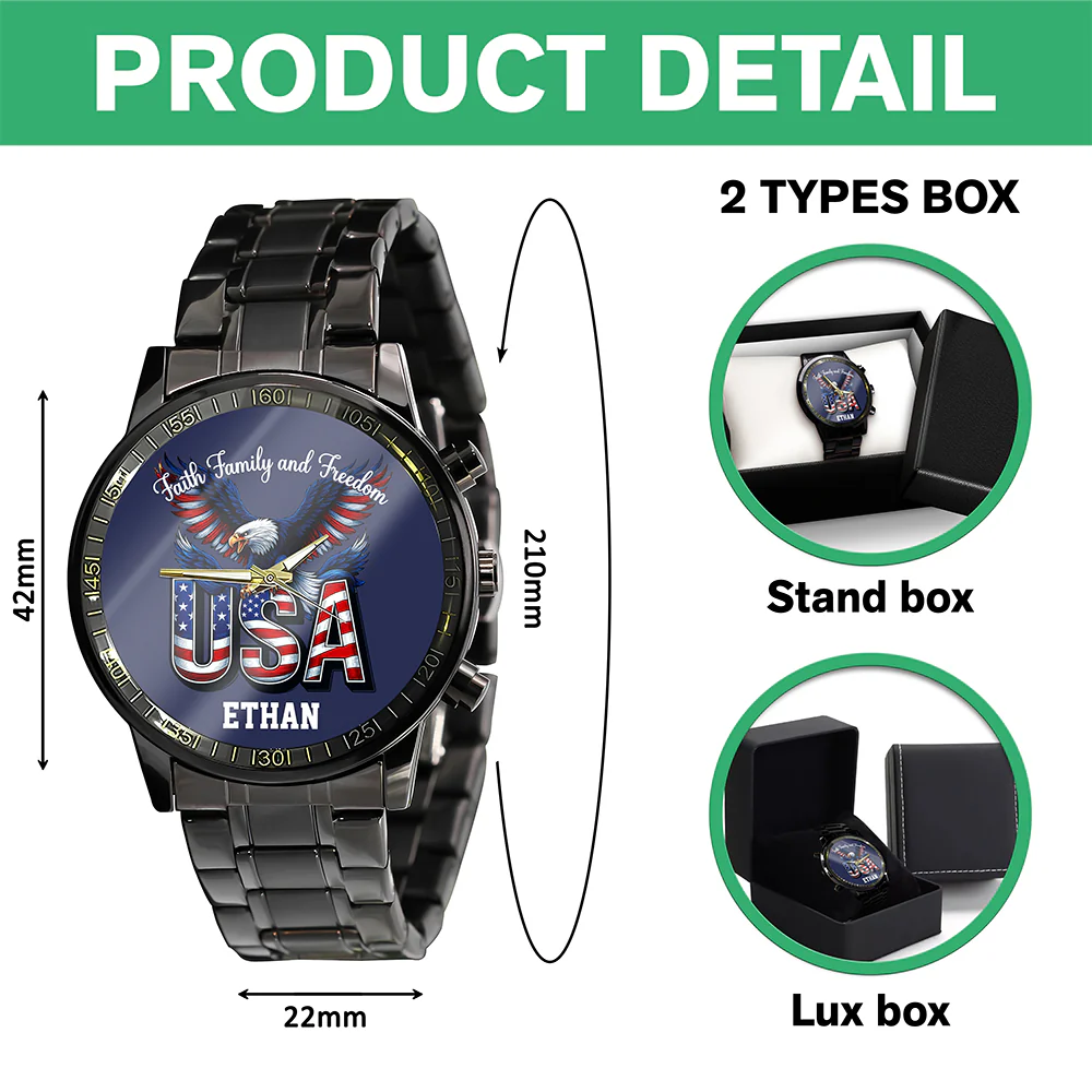 Custom Name Faith, Family & Freedom US 250 Years Men's Wrist Watch HO82 901644 - Image 7