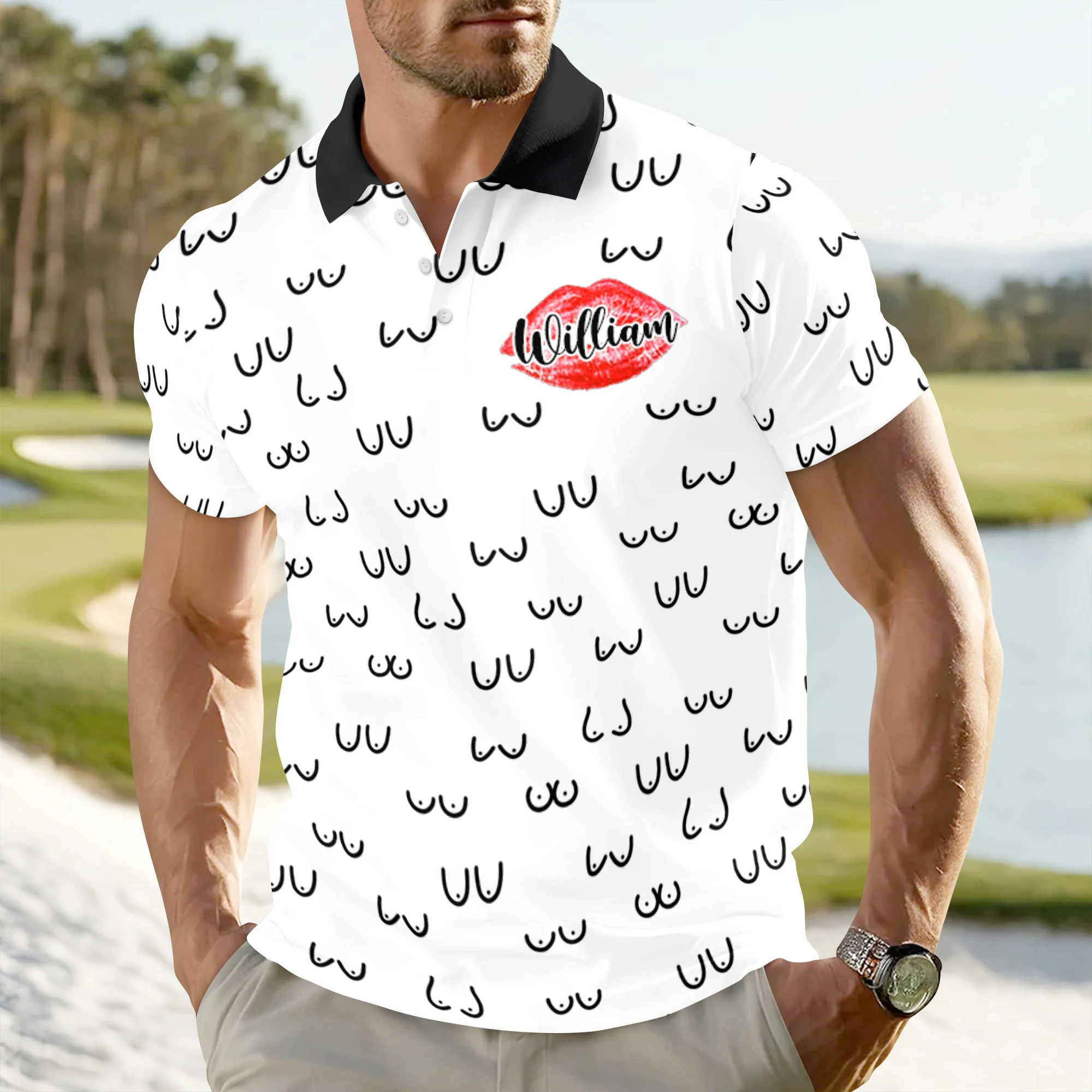 Custom Name Funny Women Breast Doodle Personalized Polo Shirt Funny Gift For Men HA75 898742 - Image 3