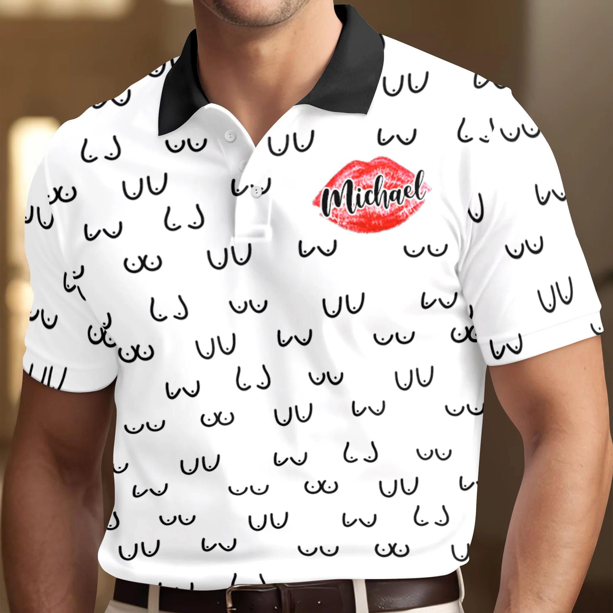 Custom Name Funny Women Breast Doodle Personalized Polo Shirt Funny Gift For Men HA75 898742 - Image 4