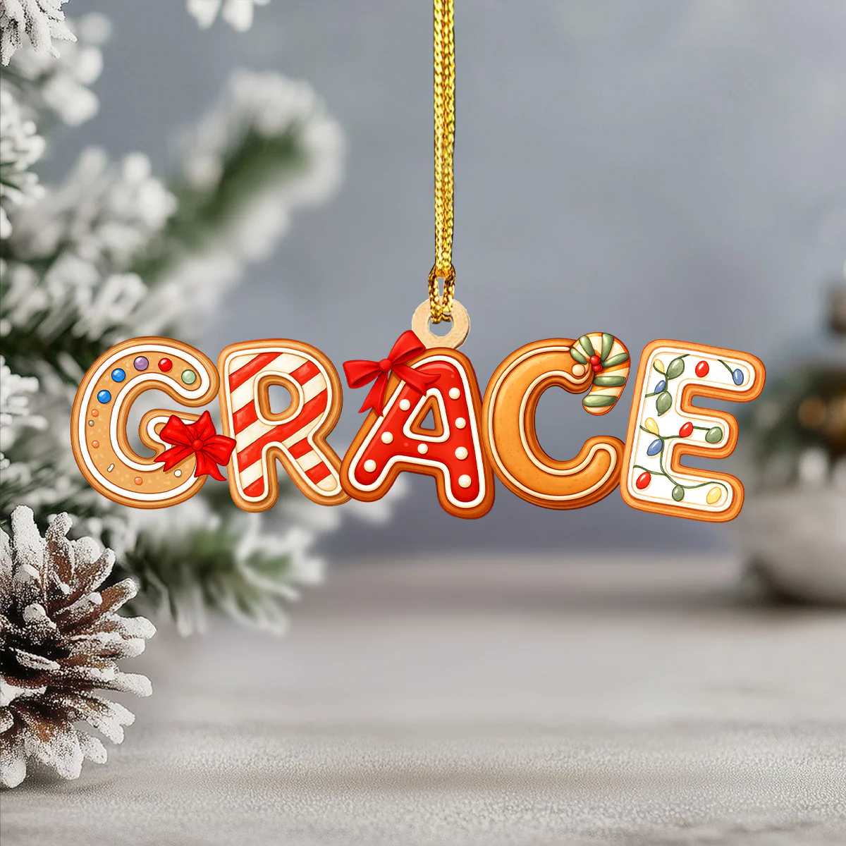 Custom Name Gingerbread Alphabet Personalized Acrylic Ornament HA75 898354 - Image 2