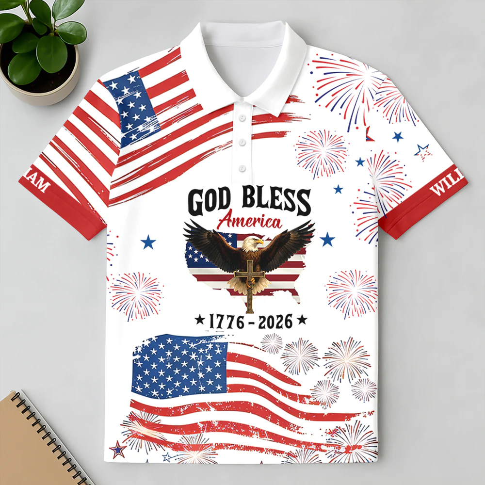 Custom Name God Bless America 1776-2026 Polo Shirt TH10 169273 - Image 2