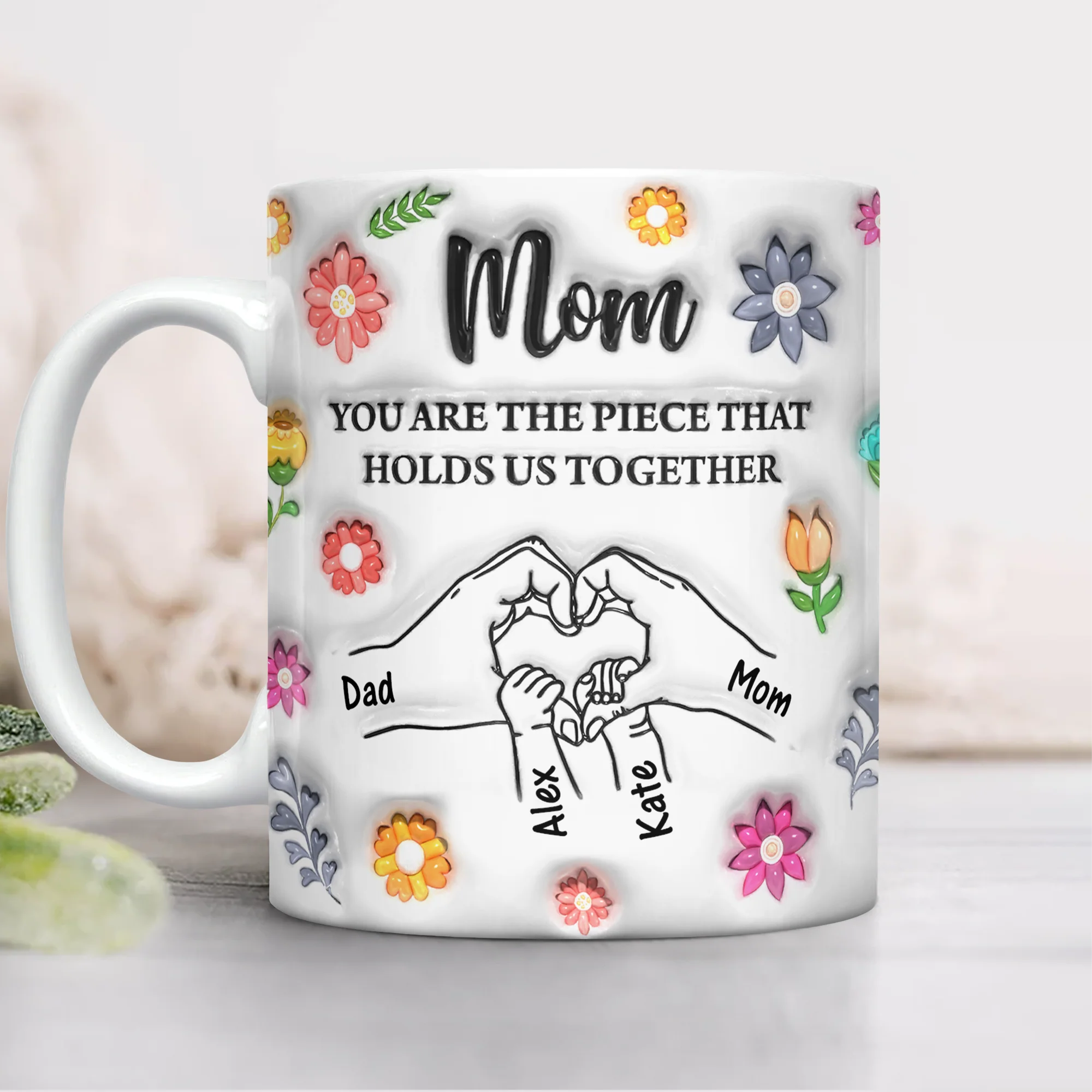 Custom Name Kids Holding Mom‘s Hand Mug 3D Inflated Effect Mug CH07 895588 - Image 6