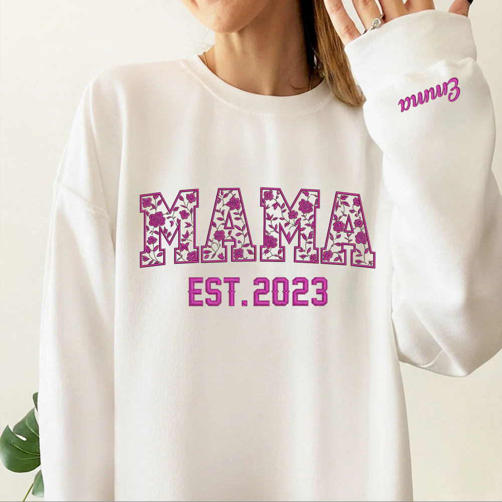 Custom Name Mama Sleeve Embroidered Sweatshirt Gift For Mother's Day LM32 899101 - Image 2