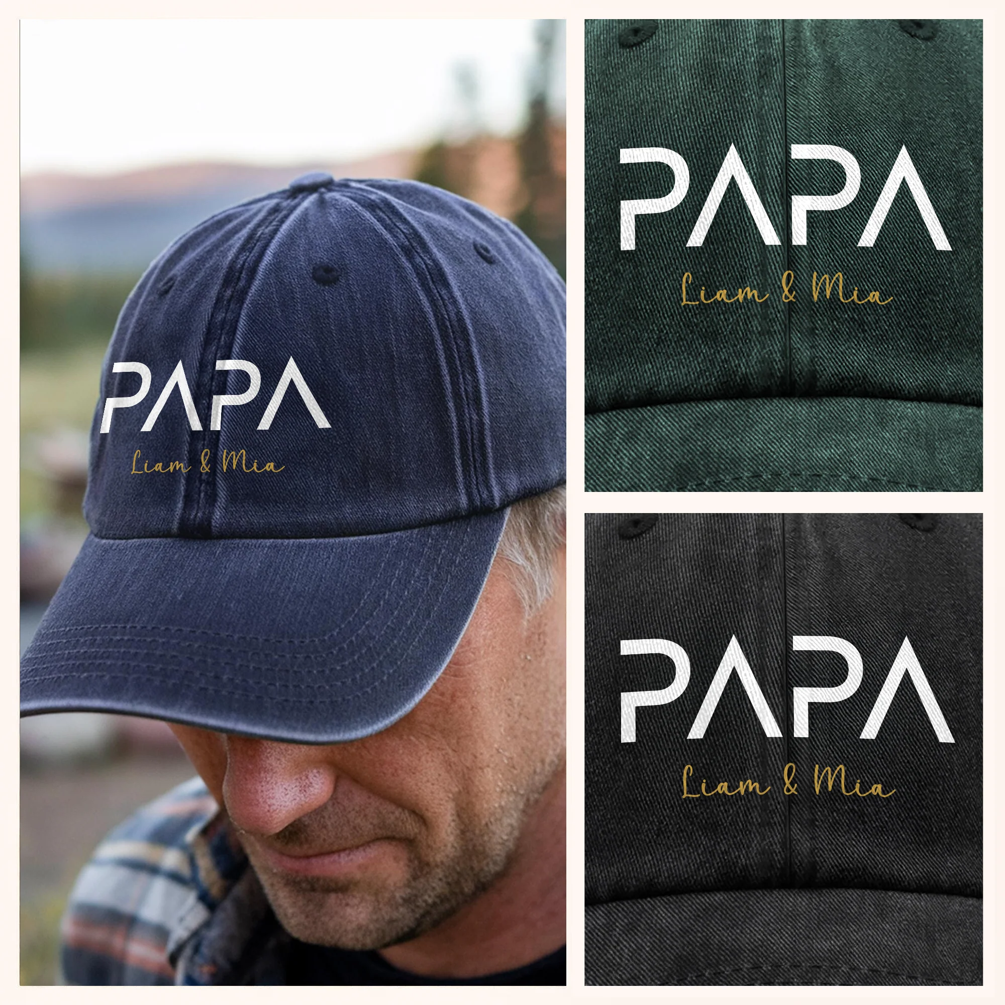 Custom Name Papa Washed Denim Baseball Cap Father's Day Gift HO82 902740 - Image 4