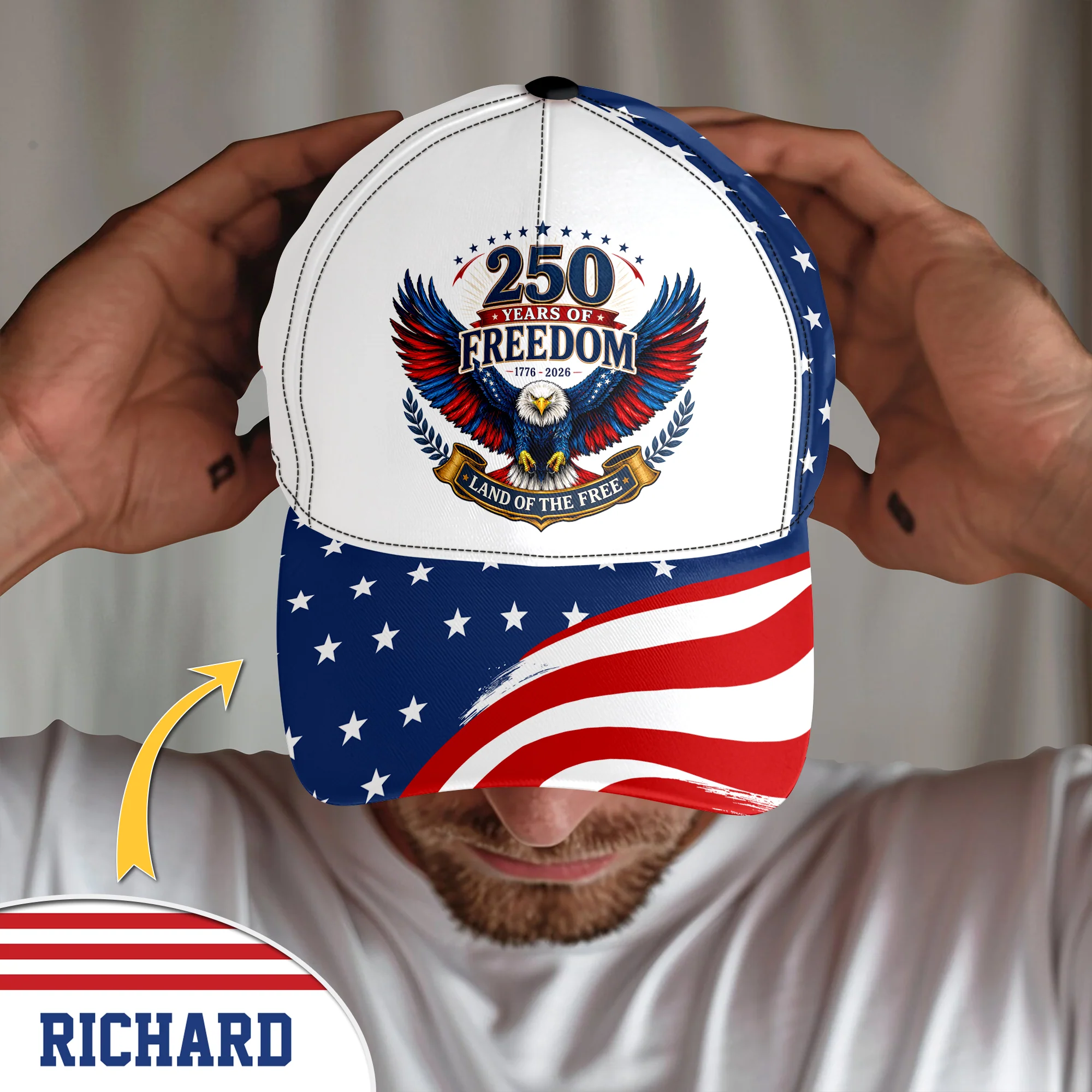 Custom Name US Eagle 1776 - 2026 America Land Of Free Classic Cap HO82 902048 - Image 3