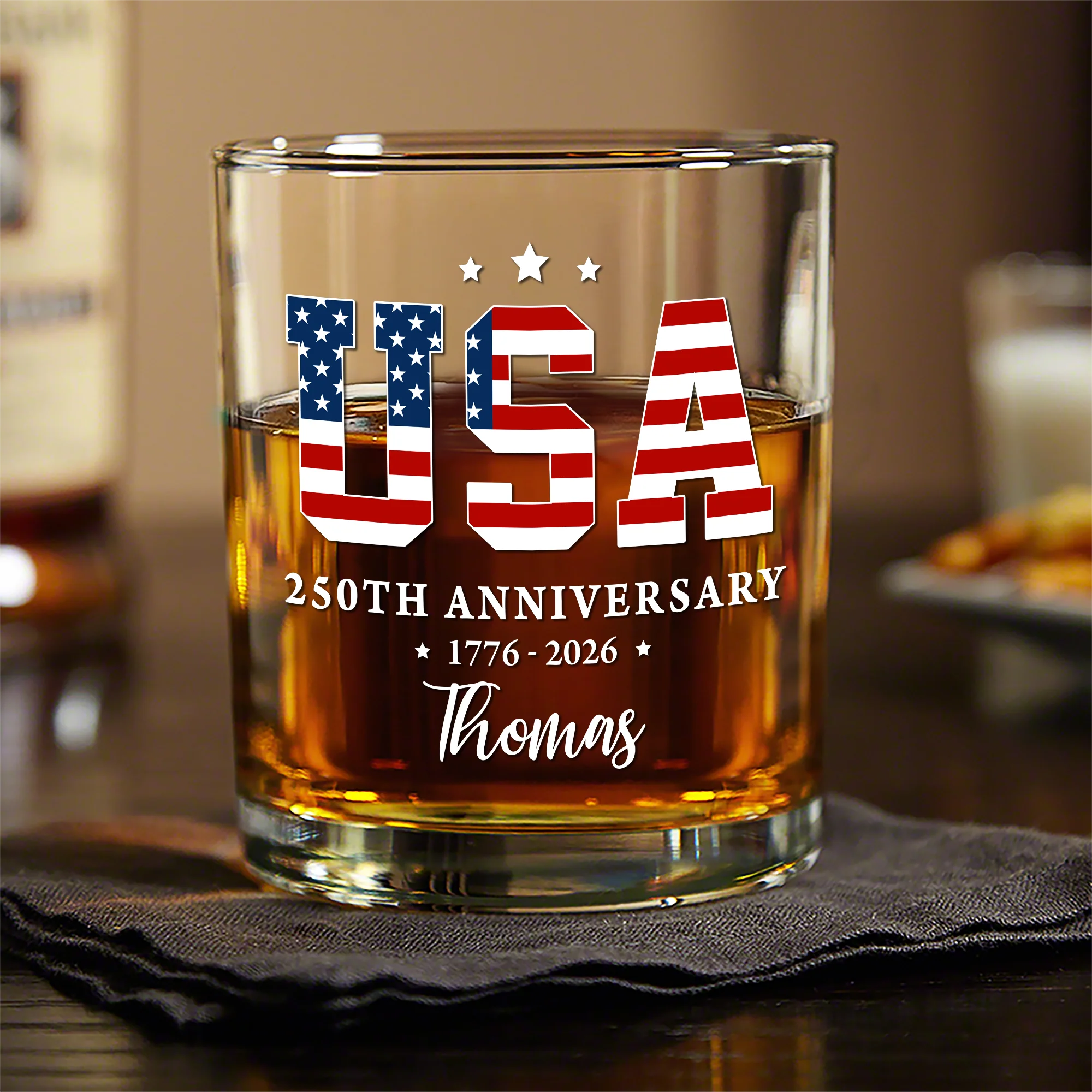 Custom Name USA 250th Anniversary 1776-2026 Engraved Whiskey Glass Independence Day Gift LM32 897959 - Image 3