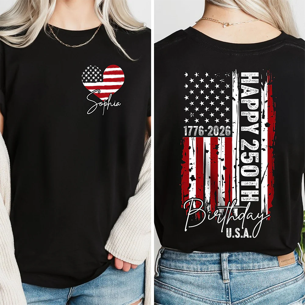 Custom Name USA 250th Birthday 1776-2026 Independence Day Back & Front Dark Shirt HO82 902222 - Image 3