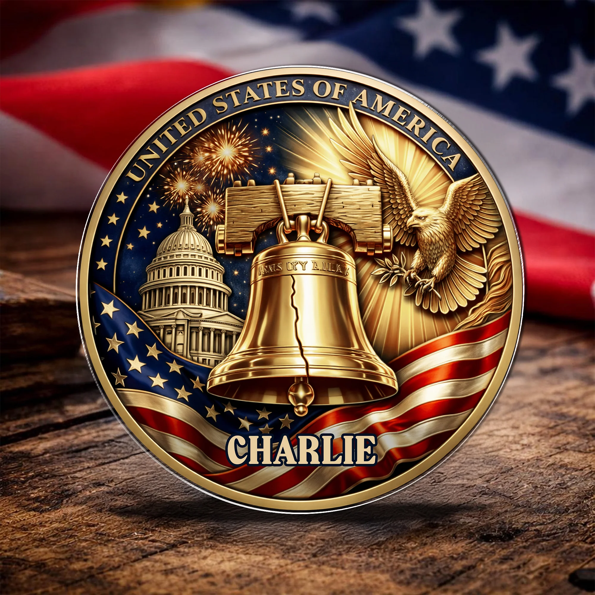 Custom Name USA Semiquincentennial 1776-2026 Liberty Bell & Eagle Badge Acrylic Pin HO82 901824 - Image 4