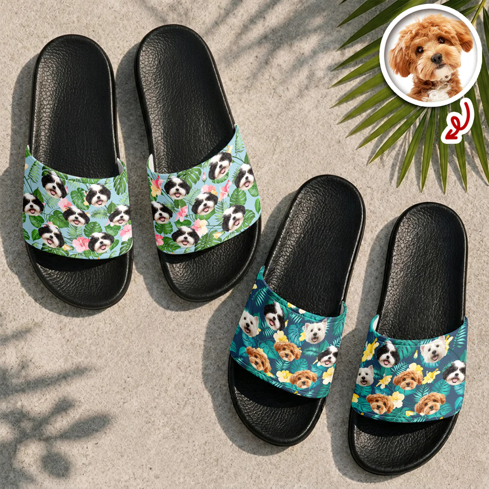 Custom Pet Face Hawaiian Slide Sandals Pet Lover Gift, Summer Vacation Sandals LM32 669121 - Image 4