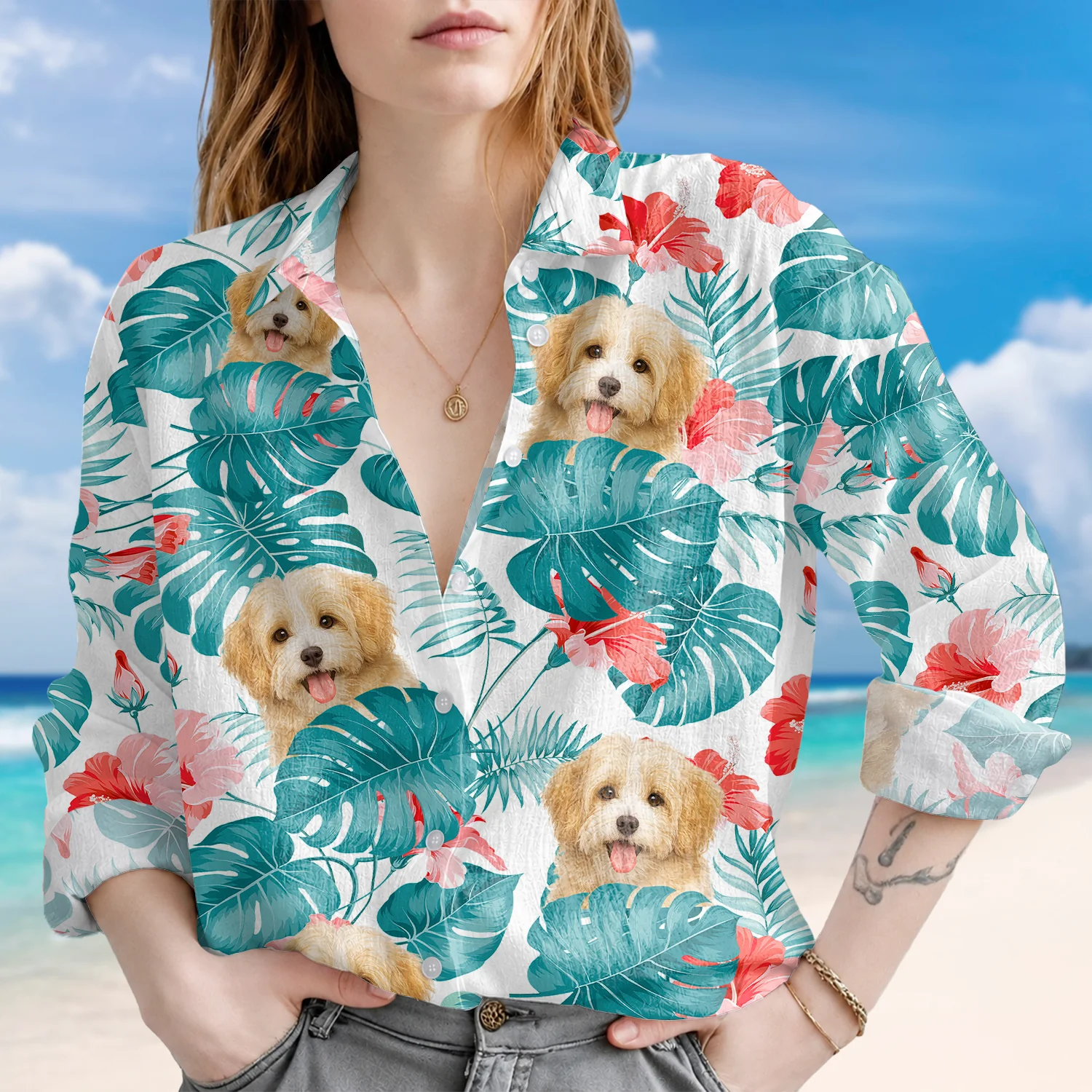 Custom Pet Photo Tropical Blouse Shirt Pet Lover Summer Gift TH10 170161 - Image 2