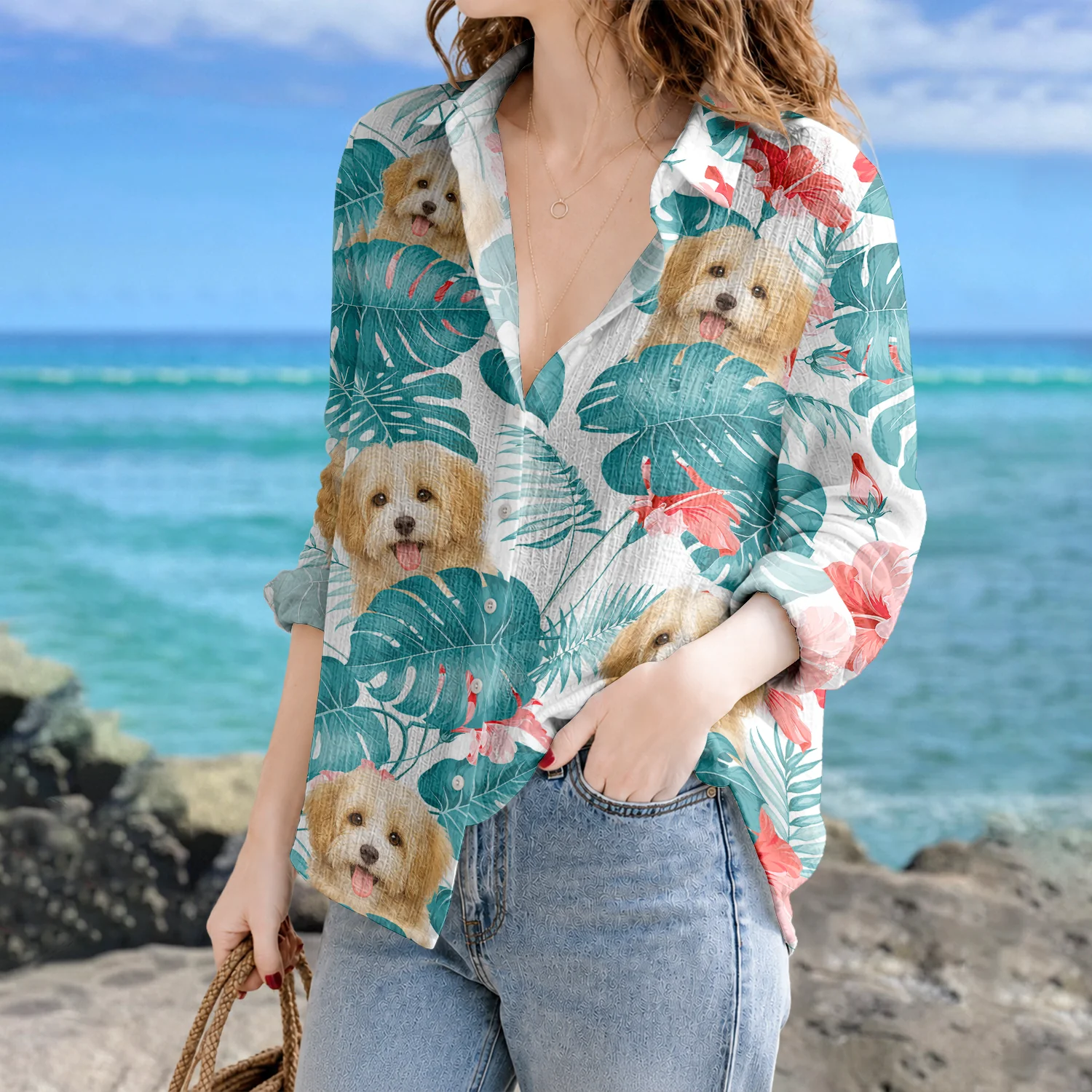 Custom Pet Photo Tropical Blouse Shirt Pet Lover Summer Gift TH10 170161 - Image 3