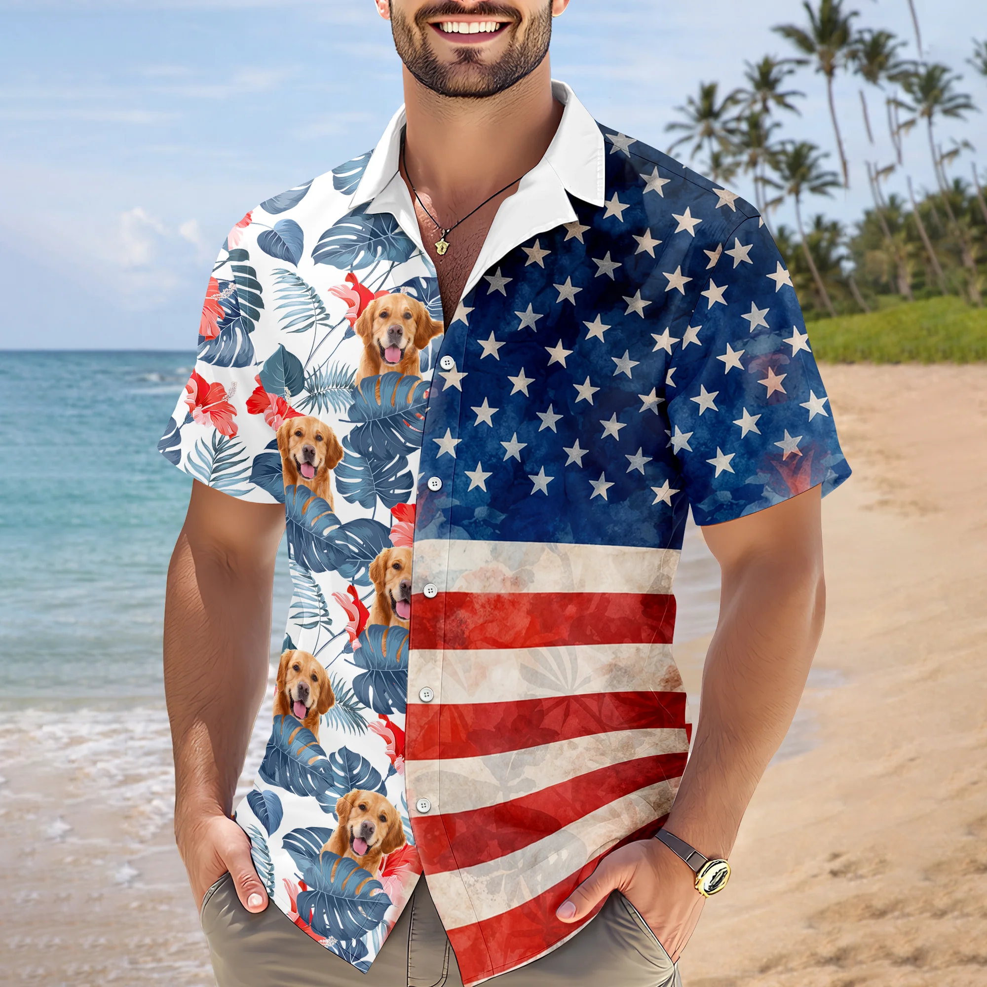 Custom Pet Photo With American Flag Hawaii Shirt TH10 169331 - Image 2