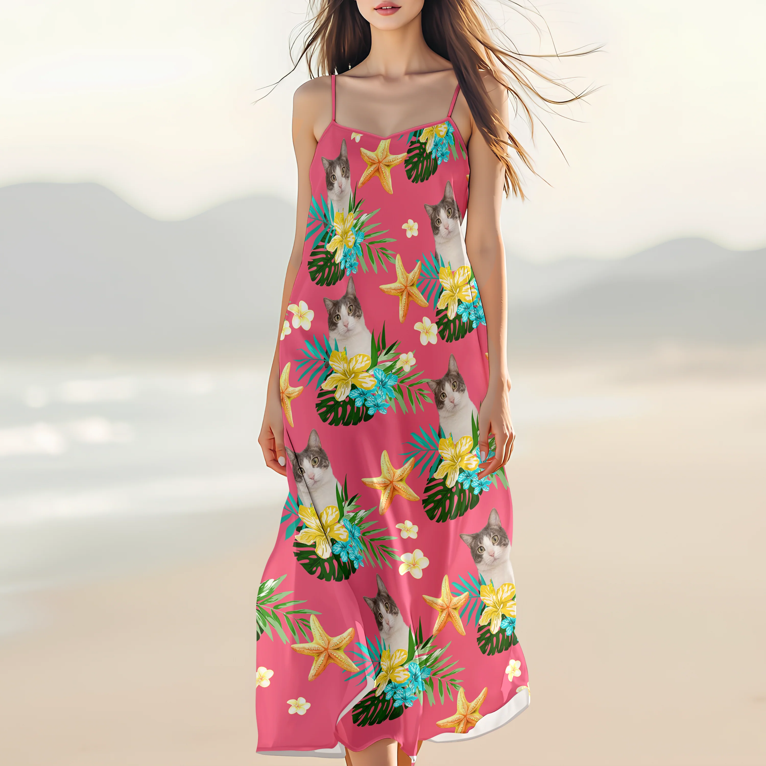 Custom Pet Photo Women's V-Neck Cami Maxi Dress CH07 895612 - Image 2