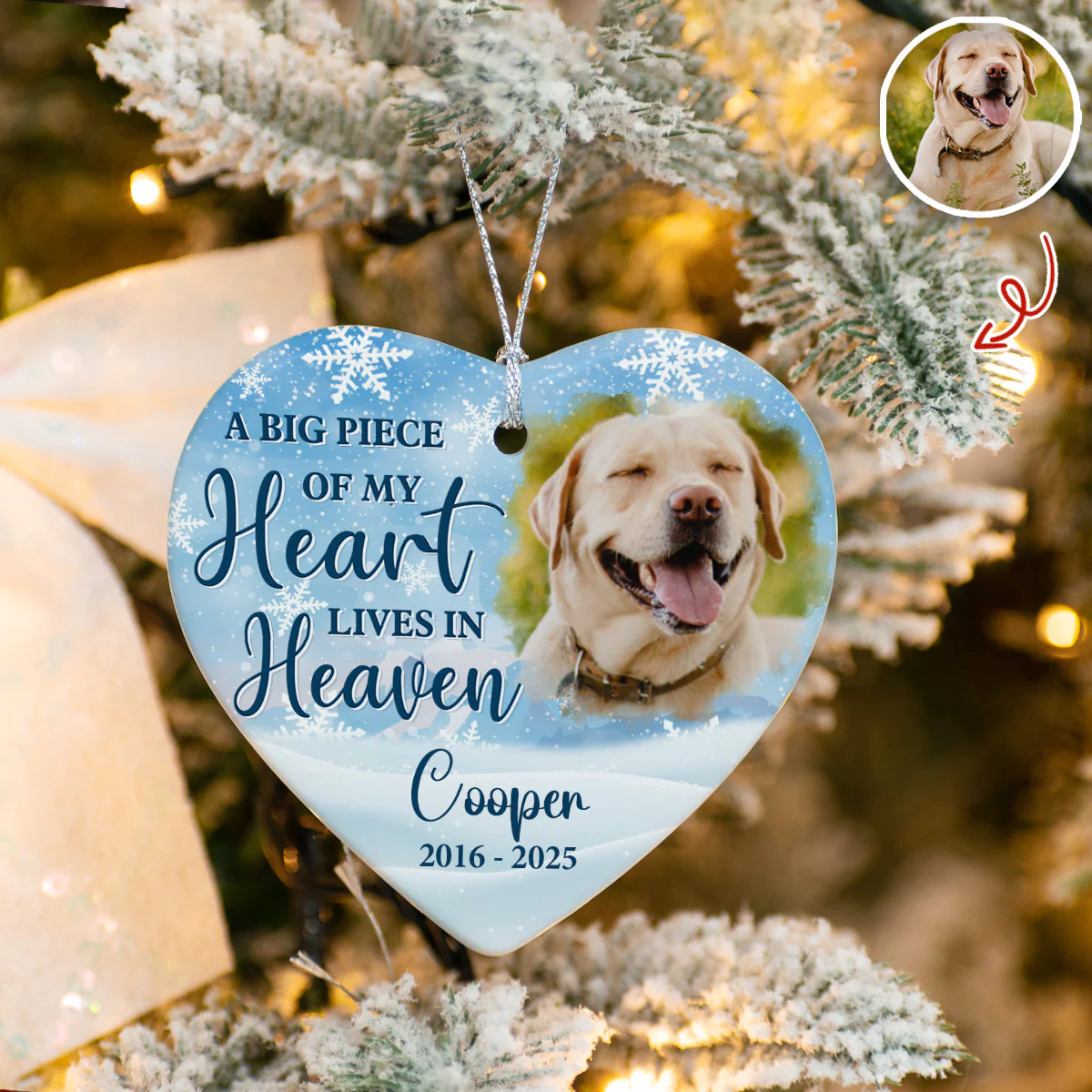 Custom Photo A Big Piece Of My Heart Lives In Heaven Heart Ceramic Ornament TH10 896407 - Image 2