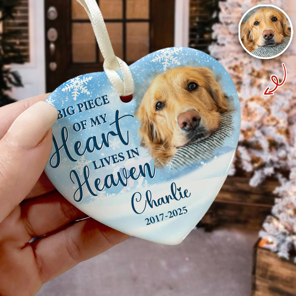 Custom Photo A Big Piece Of My Heart Lives In Heaven Heart Ceramic Ornament TH10 896407 - Image 6