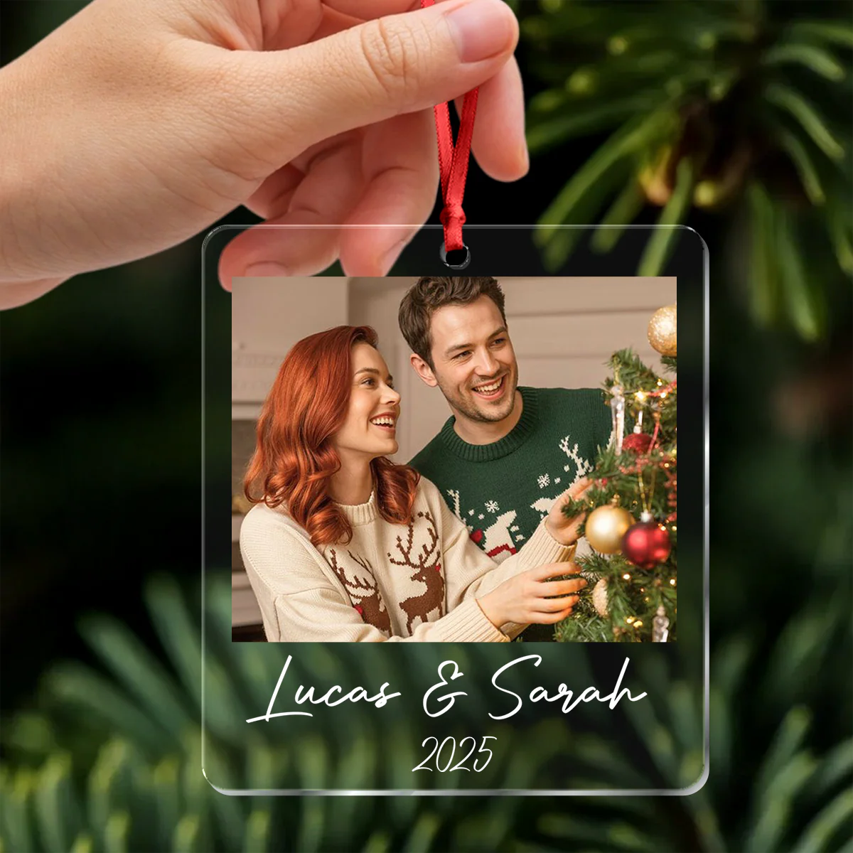 Custom Photo Acrylic Ornament Christmas Gift For Couple LM32 895767 - Image 3