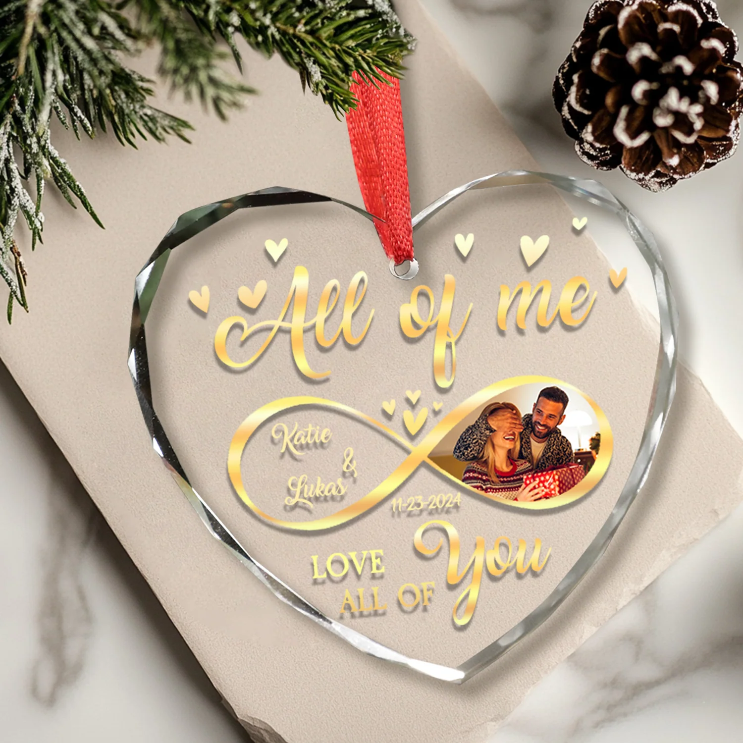 Custom Photo All Of Me Loves All Off You Couple Heart Shape Glass Ornament HA75 892836 - Image 9
