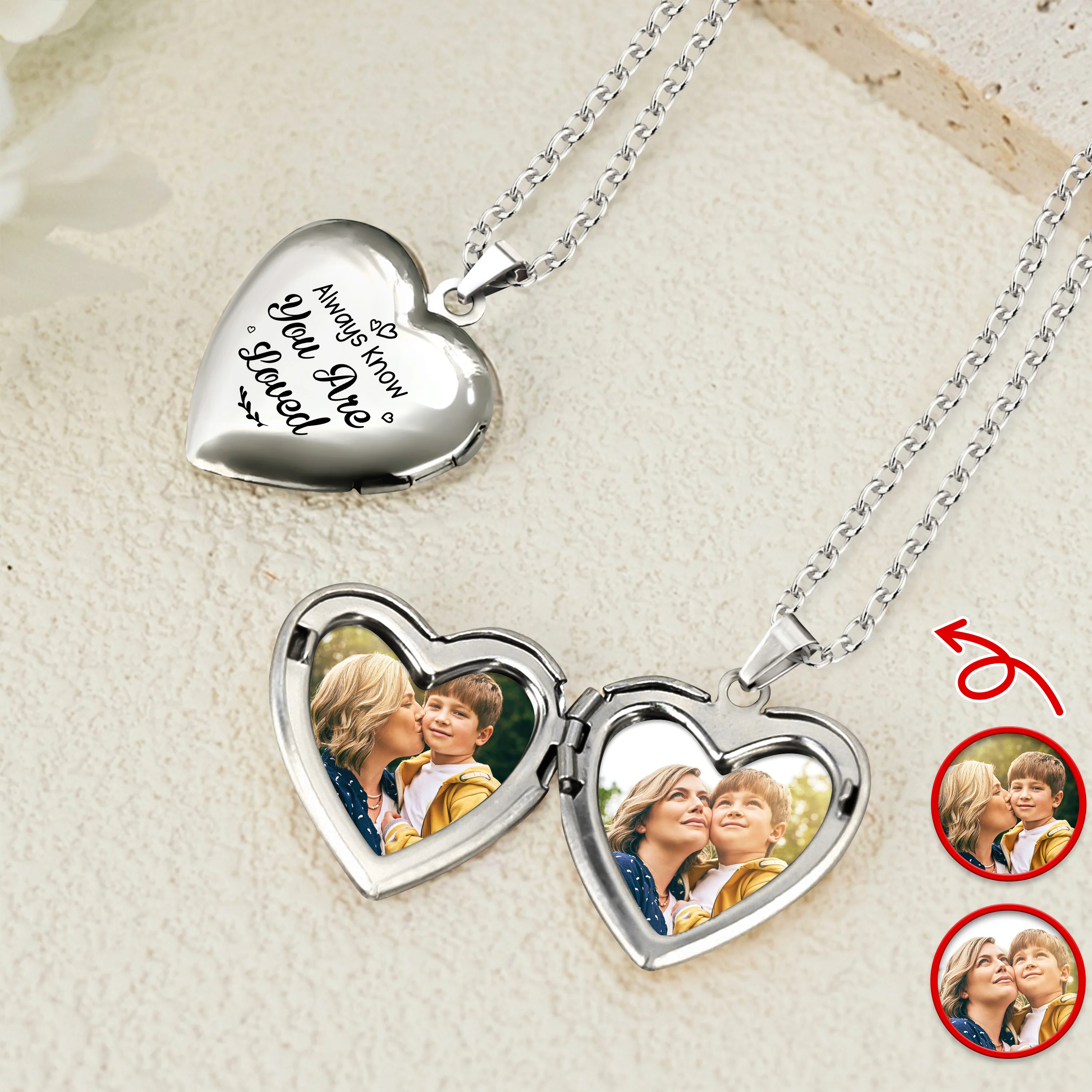 Custom Photo Always Know You Are Loved Heart Locket Necklace HA75 920700 - Image 2