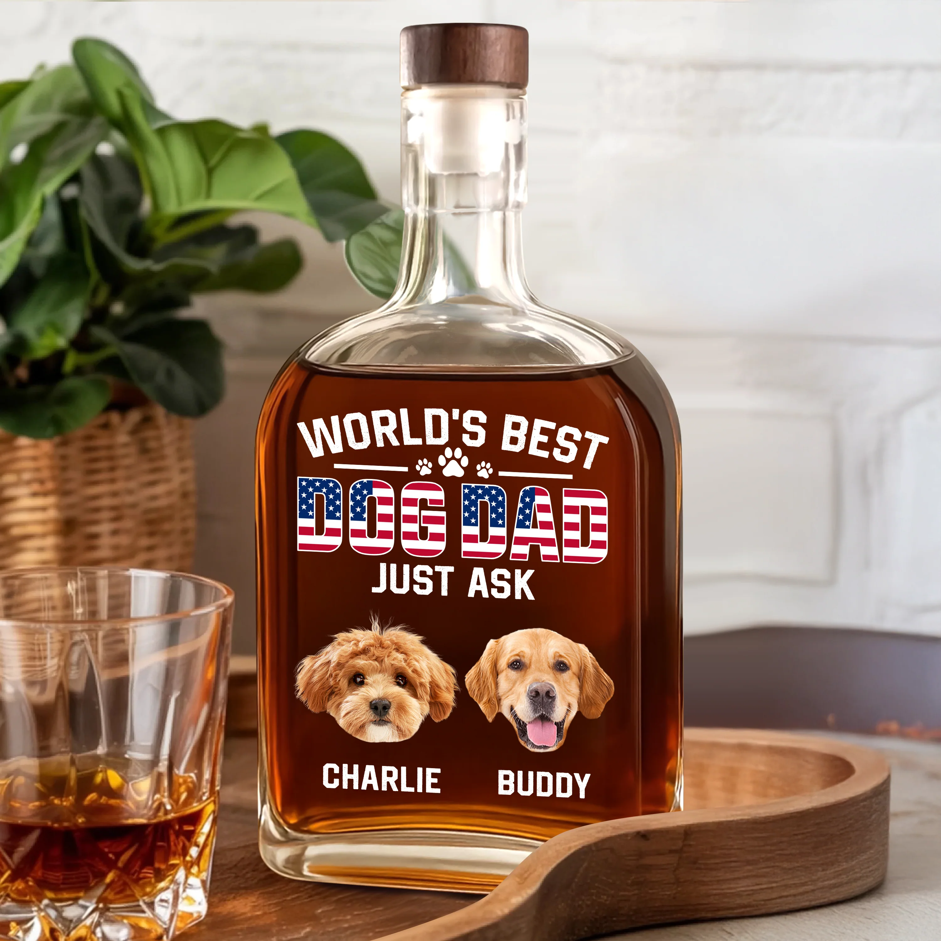 Custom Photo American Best Dog Dad - Personalized Whiskey Bottle HO82 894144 - Image 2