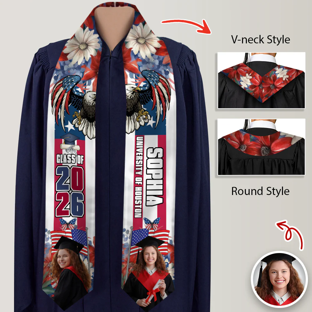 Custom Photo 250 Years of America Years Of Freedom Class Of 2026 Graduation Stole LM32 897693 - Image 3