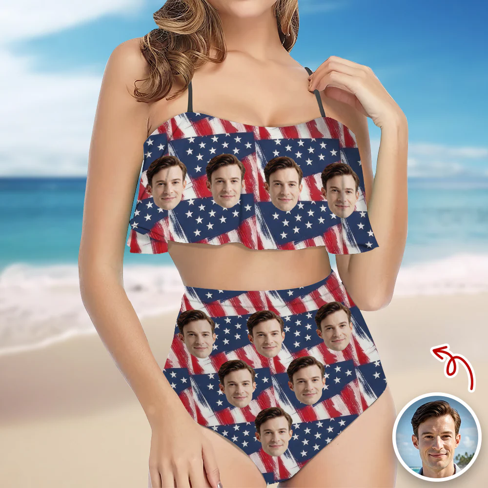Custom Photo American Flag Independence Day Women's Bikini Swimsuit LM32 899863 - Image 7