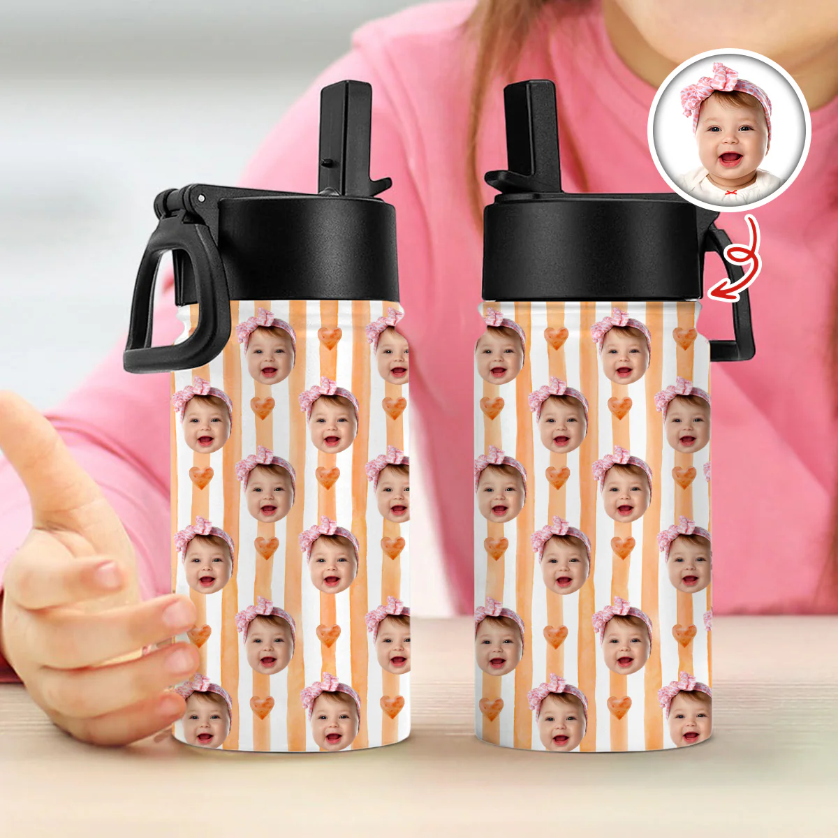 Custom Photo Baby Face Personalized Kid Water Bottle Back To School Gift HA75 921720 - Image 5