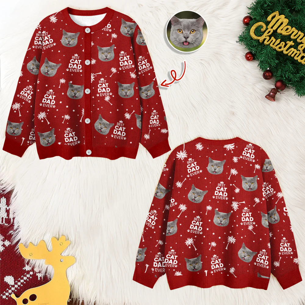 Custom Photo Best Cat Dad Mom Ever Family Cardigan CH07 899574 - Image 4