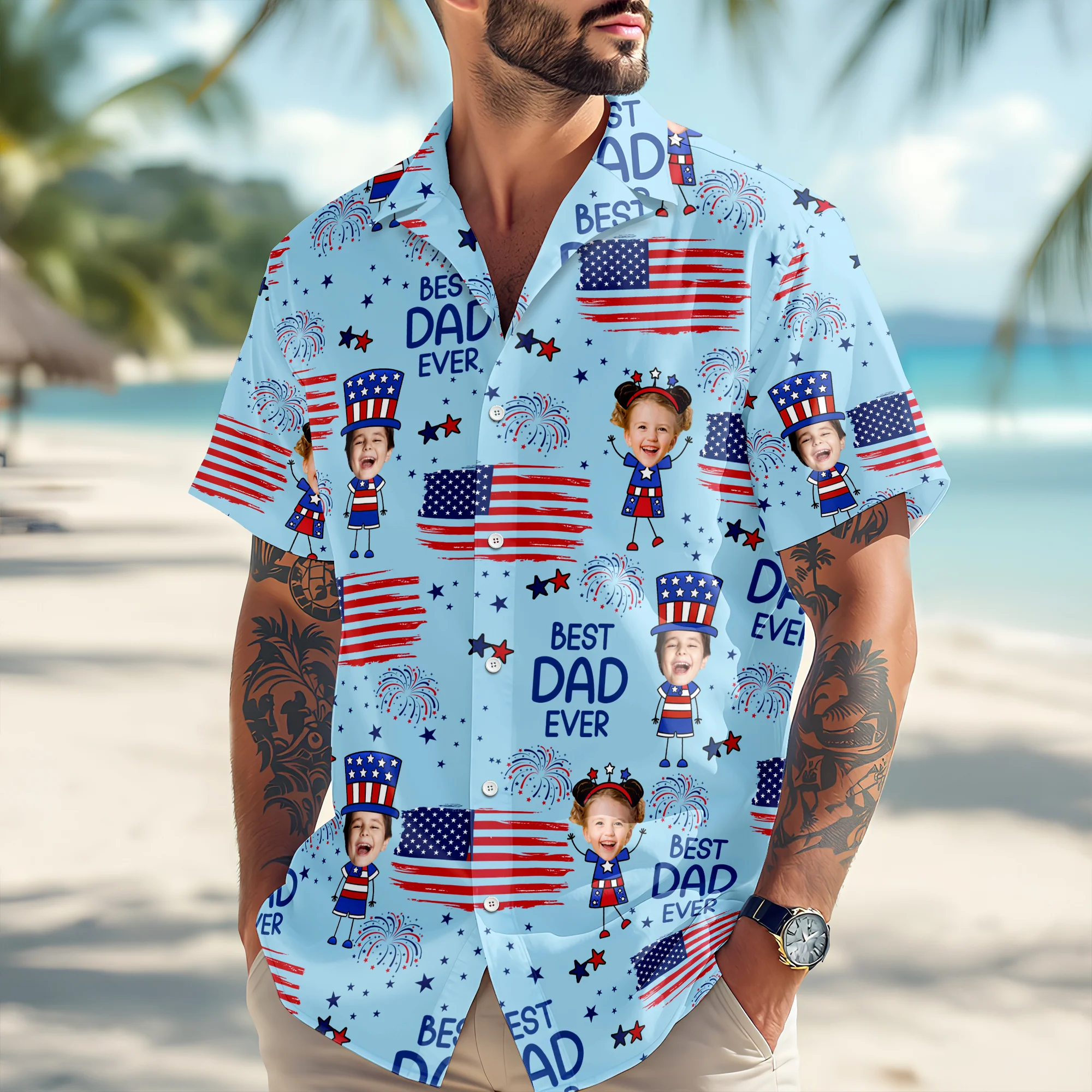 Custom Photo Best Dad Ever With American Flag Hawaii Shirt LM32 668905 - Image 3