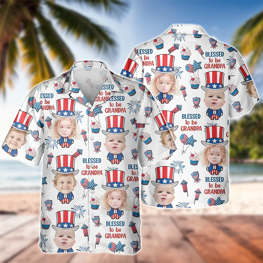 Custom Photo Blessed To Be Grandpa - Personalized Photo Hawaii Shirt CH07 895754 - Image 5