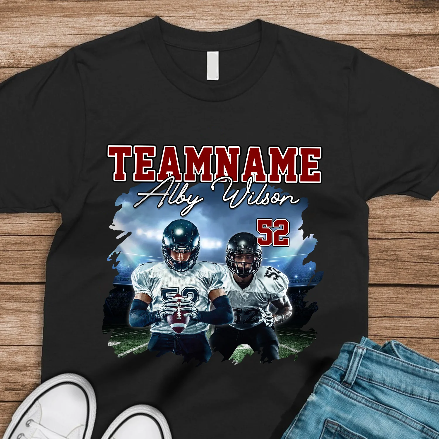 Custom Photo Bootleg Rap Tee Football Dark Shirt CH07 899456 - Image 3