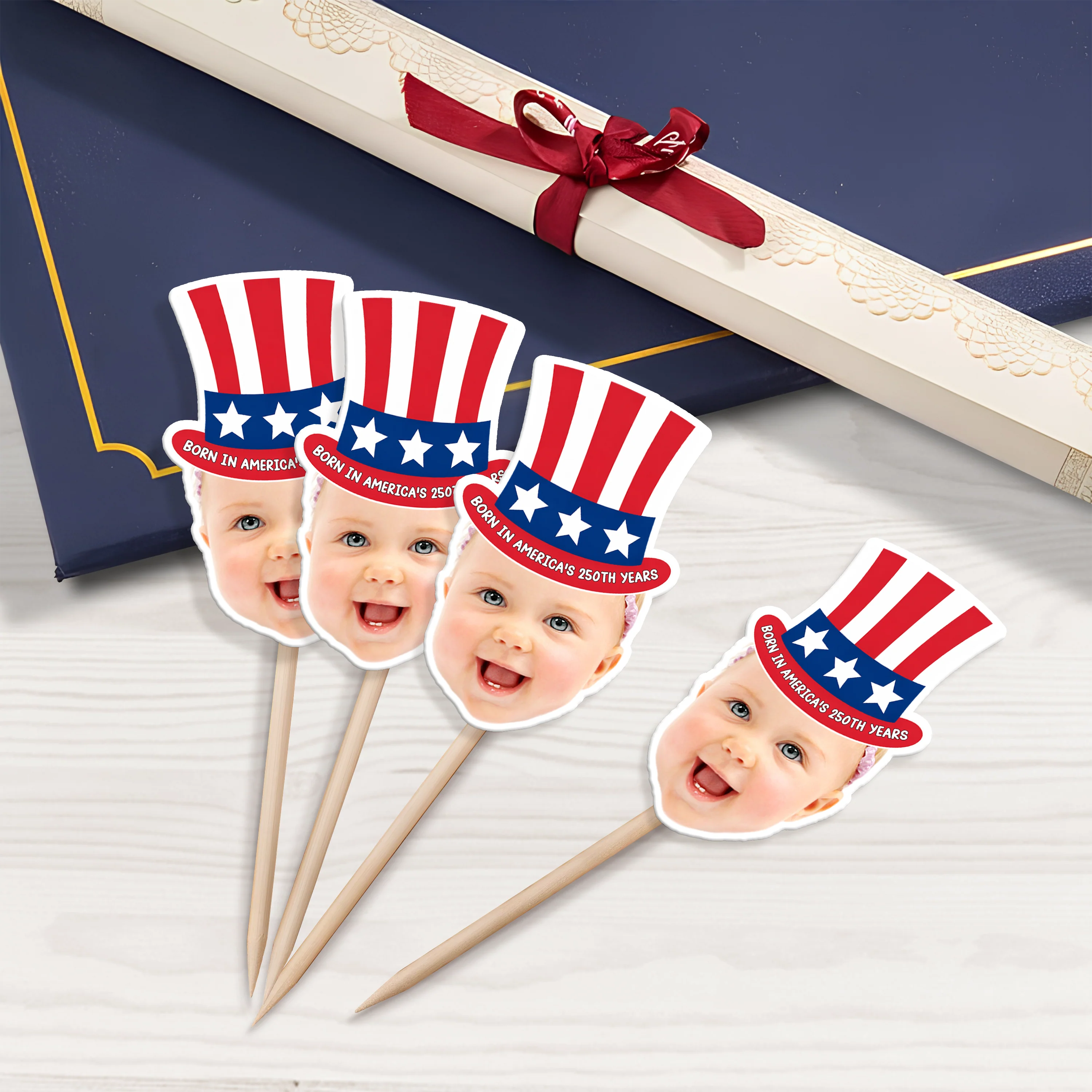 Custom Photo Born In America's 250th Years - First 4th Of July Personalized Cupcake Toppers HA75 921674 - Image 2
