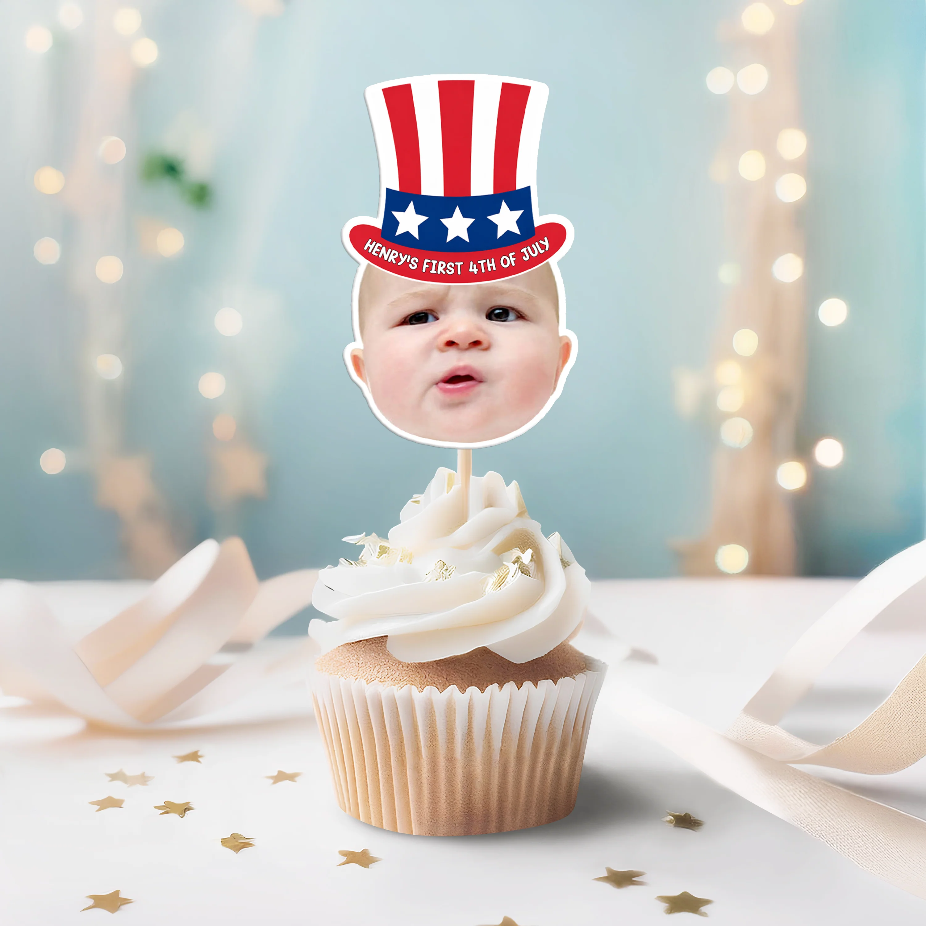Custom Photo Born In America's 250th Years - First 4th Of July Personalized Cupcake Toppers HA75 921674 - Image 3