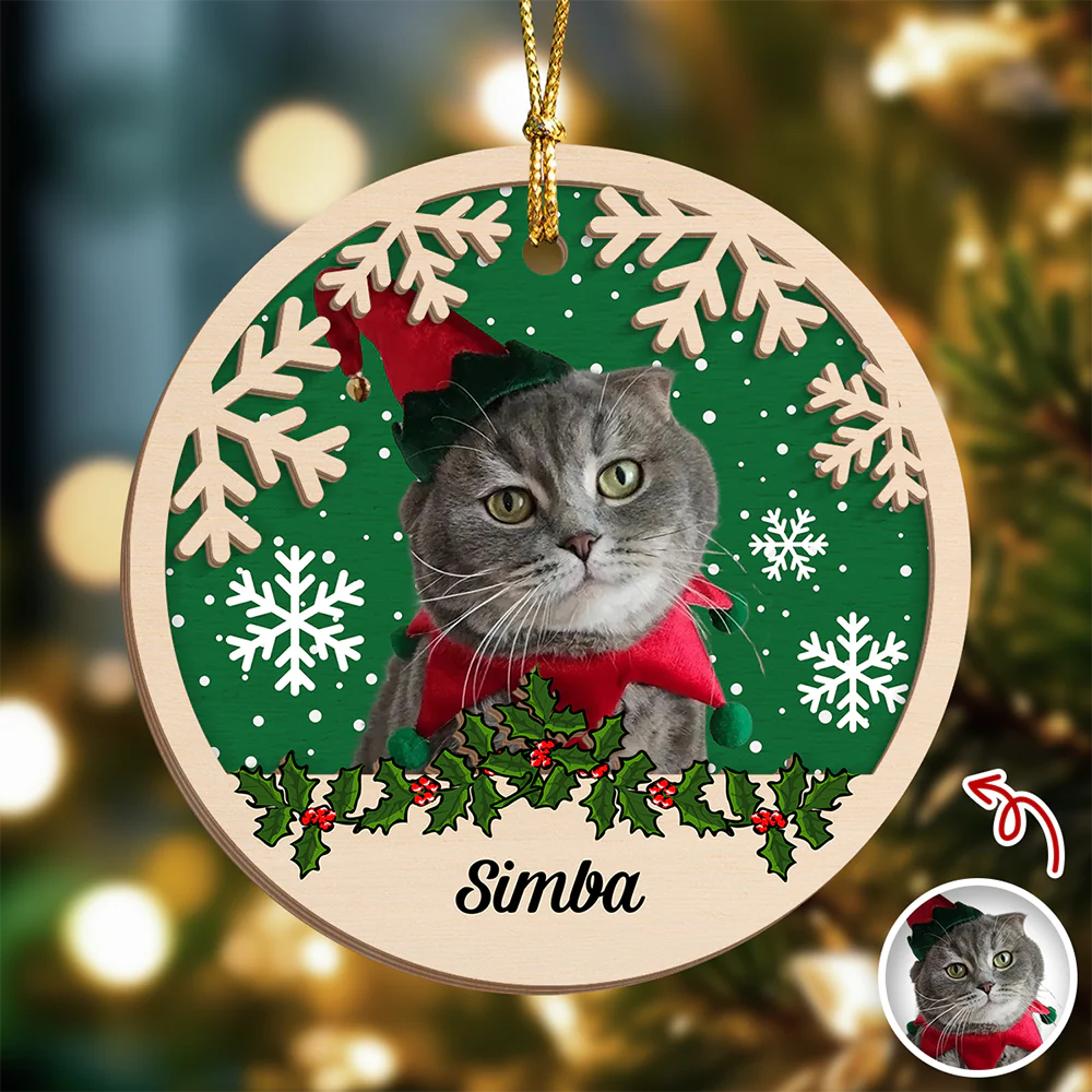 Custom Photo Cat Christmas - Personalized 2-Layered Wooden Ornament CH07 896864 - Image 2