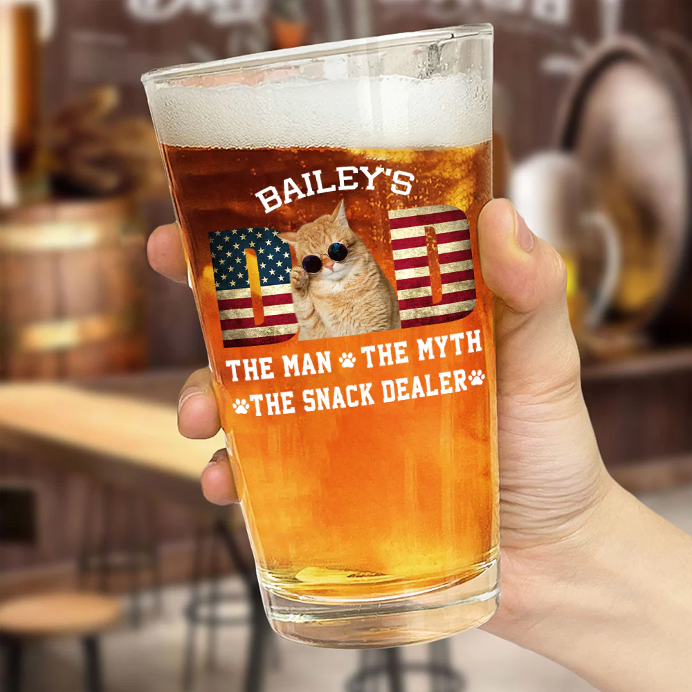 Custom Photo Cat Dad The Man The Myth American Flag Dad Beer Glass HA75 892404 - Image 3