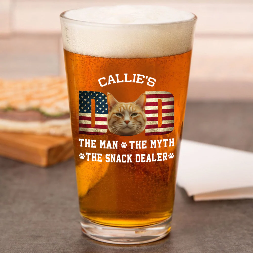 Custom Photo Cat Dad The Man The Myth American Flag Dad Beer Glass HA75 892404 - Image 4
