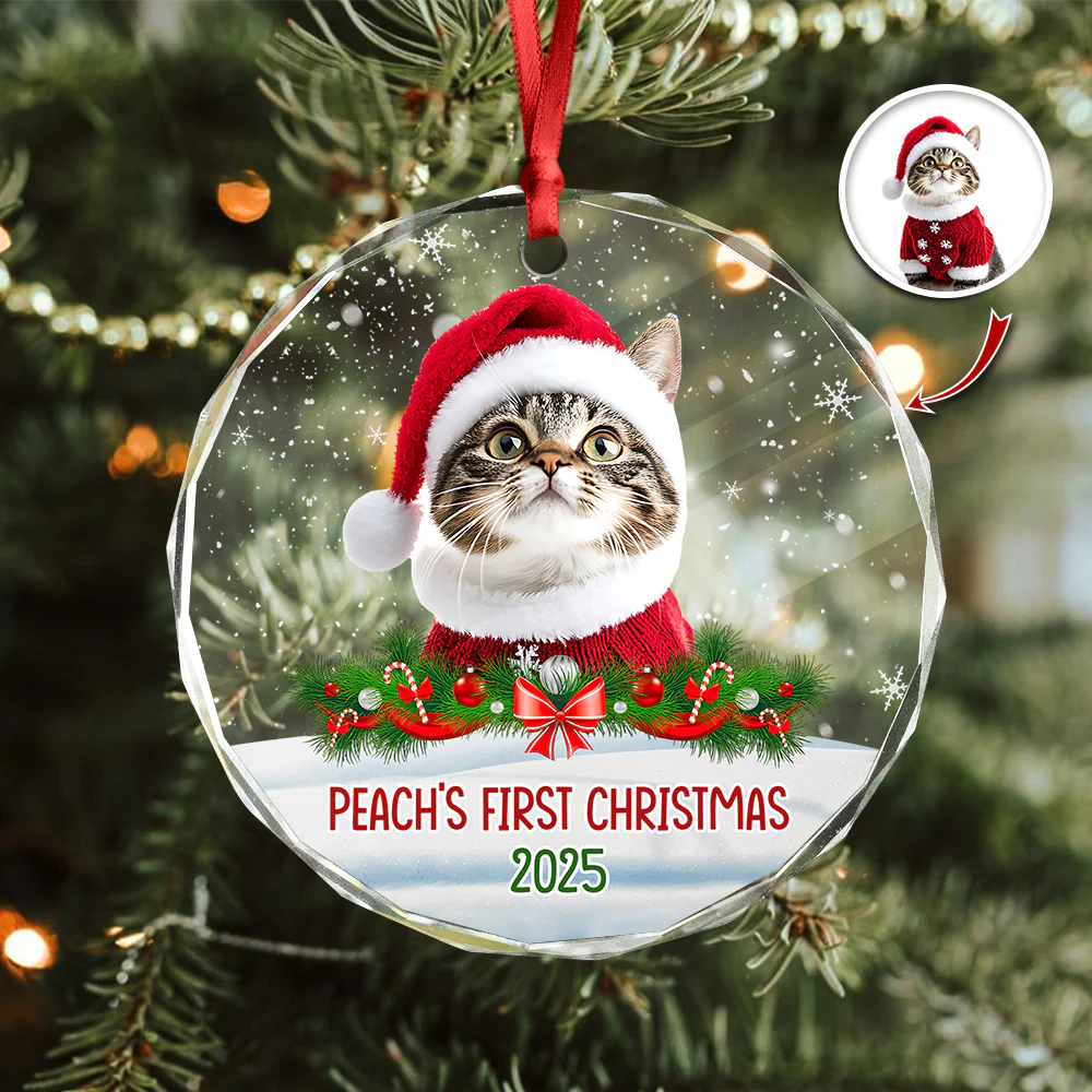 Custom Photo Cat First Christmas Glass Ornament HA75 897260 - Image 20