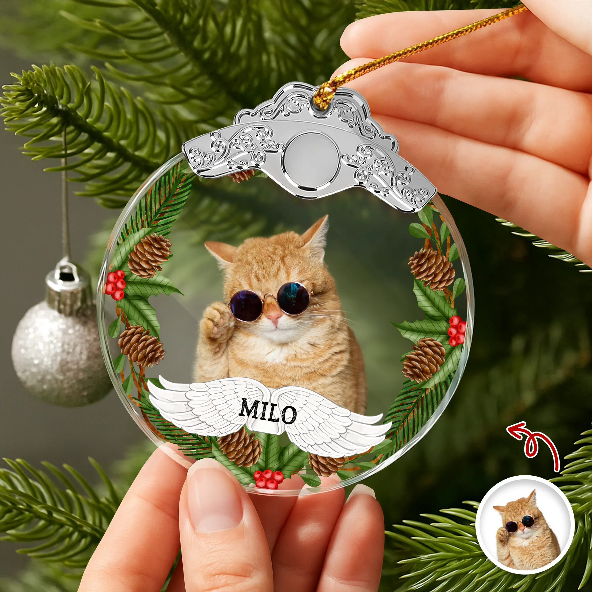 Custom Photo Cat Metal Glass Ornament For Christmas HA75 897180 - Image 3