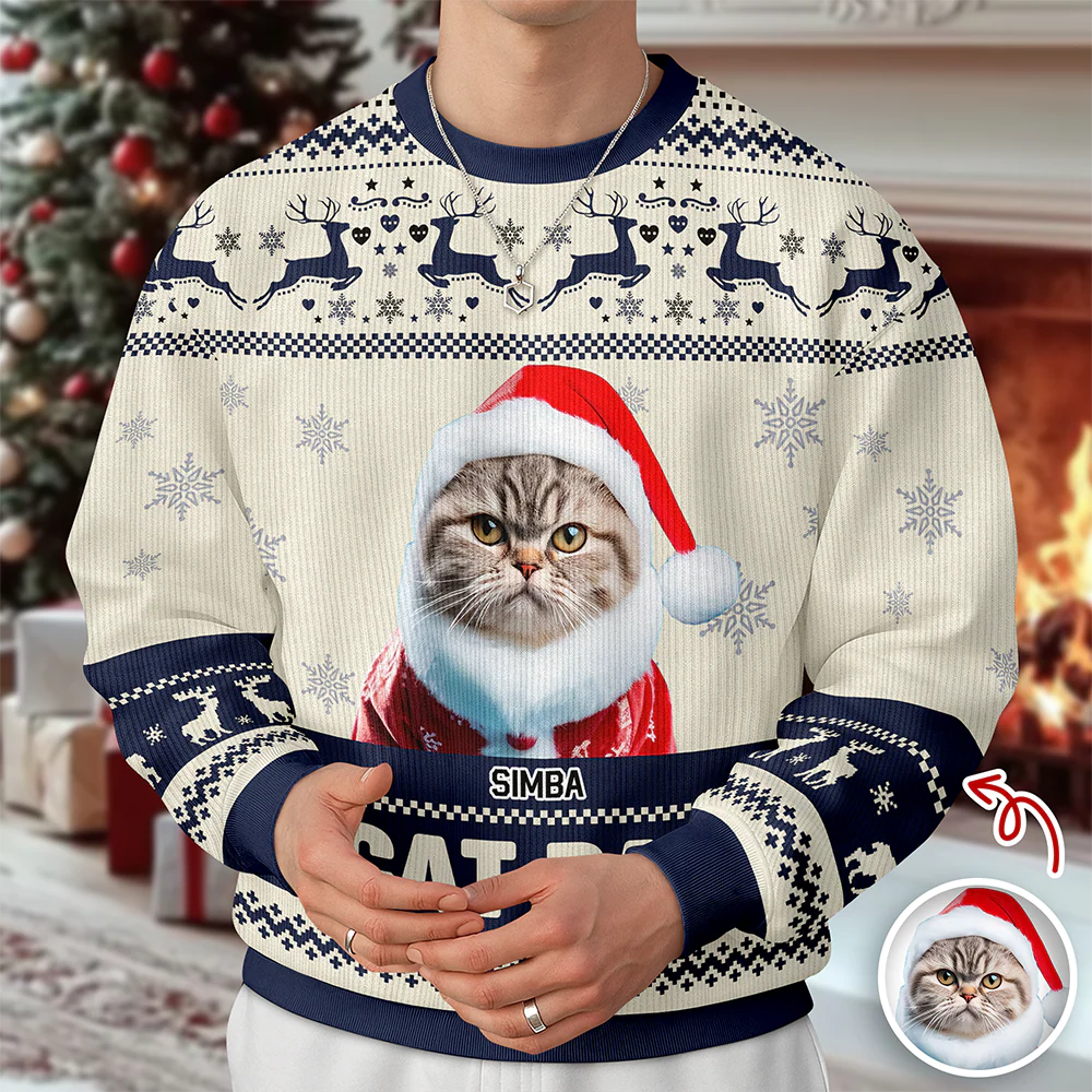 Custom Photo Cat Mom Pawlidays - Personalized Christmas Ugly Sweatshirt CH07 899372 - Image 4