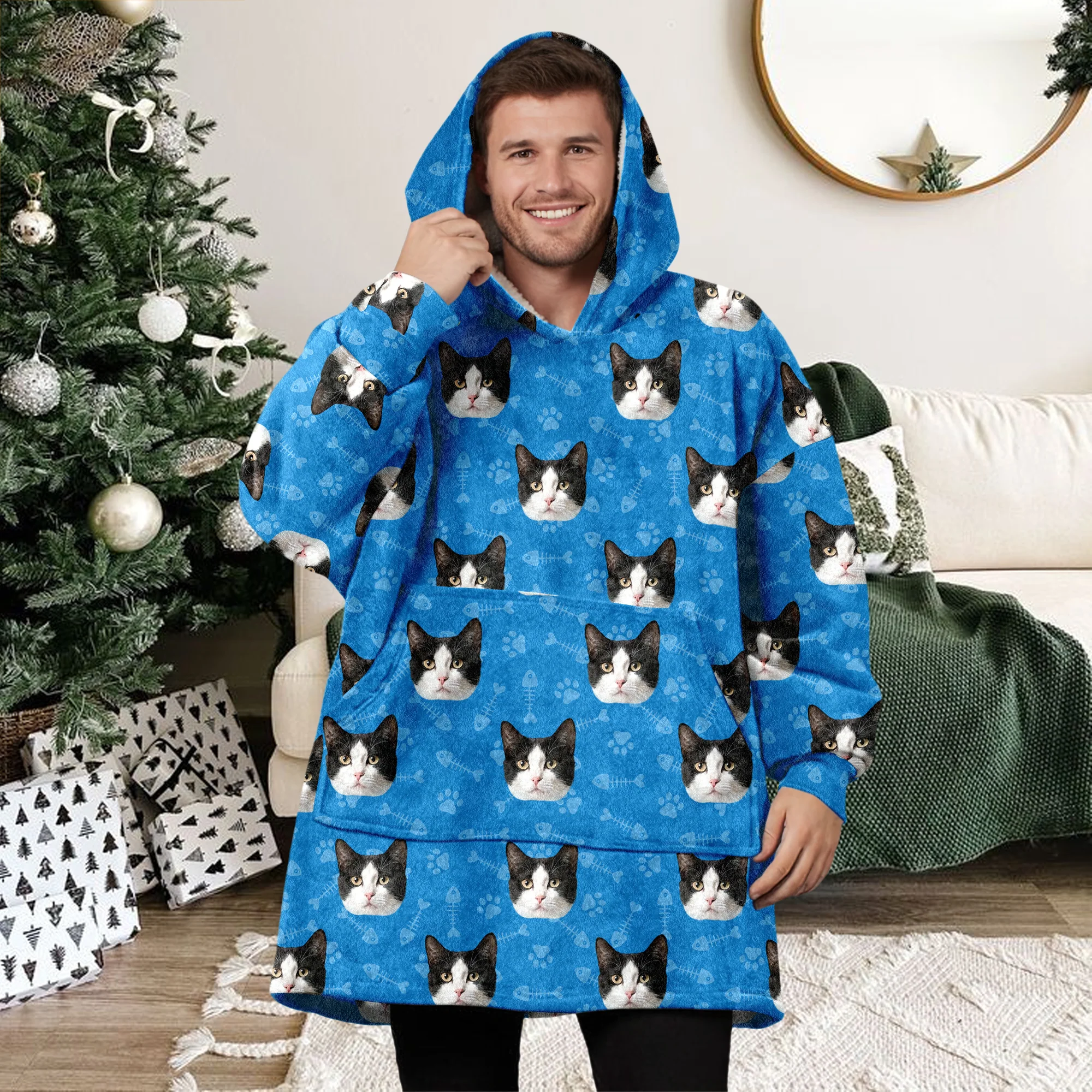 Custom Photo Cat Pattern Hoodie Blanket HA75 898280 - Image 2