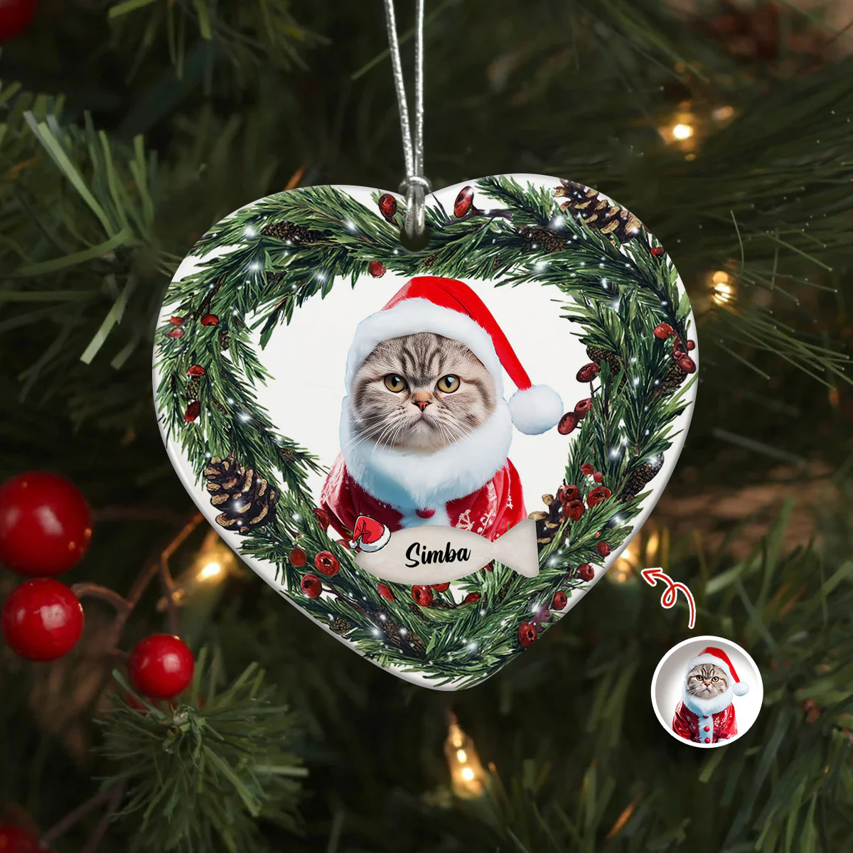 Custom Photo Cat Personalized Heart Shaped Ceramic Ornament For Christmas HA75 897466 - Image 3