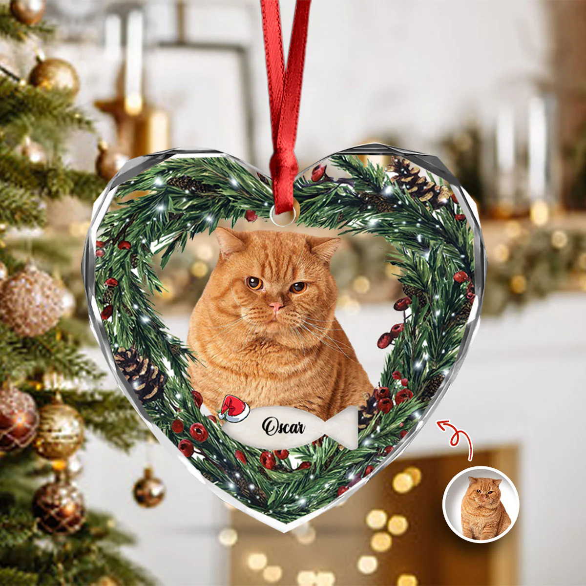Custom Photo Cat Personalized Heart Shaped Glass Ornament For Christmas HA75 897470 - Image 5