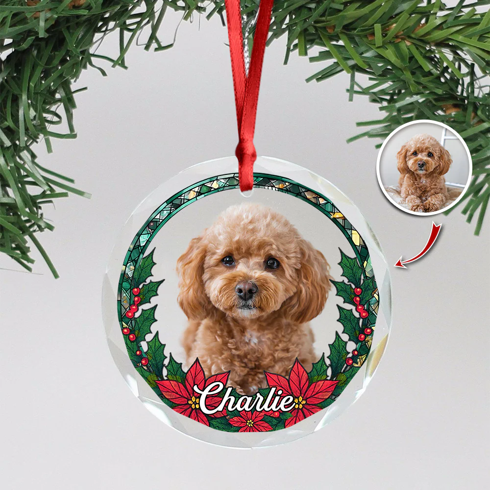 Custom Photo Christmas Glass Ornament For Dog Lovers HA75 897064 - Image 2