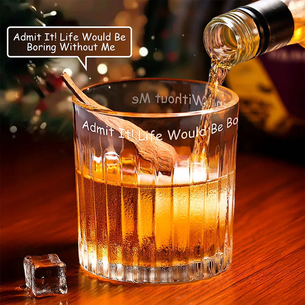 Custom Photo Christmas Would Be Boring Without Me Christmas Engraved Vertical Lines Whiskey Glass TH10 894501 - Image 2